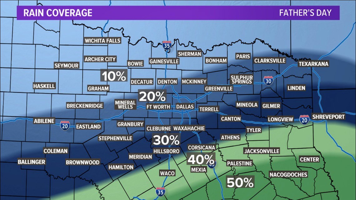 Father's Day forecast: Hot and humid with a chance for showers | wfaa.com