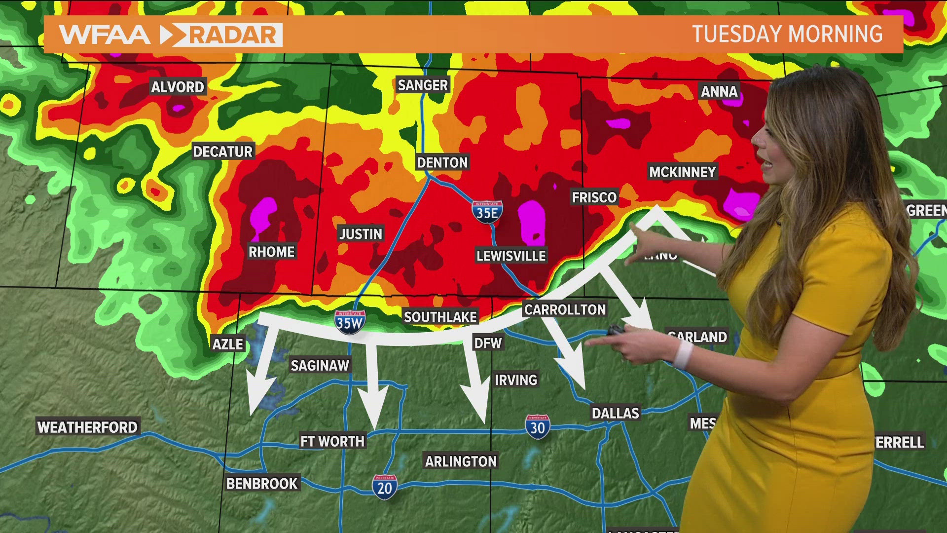 What caused severe storms in Dallas Tuesday?