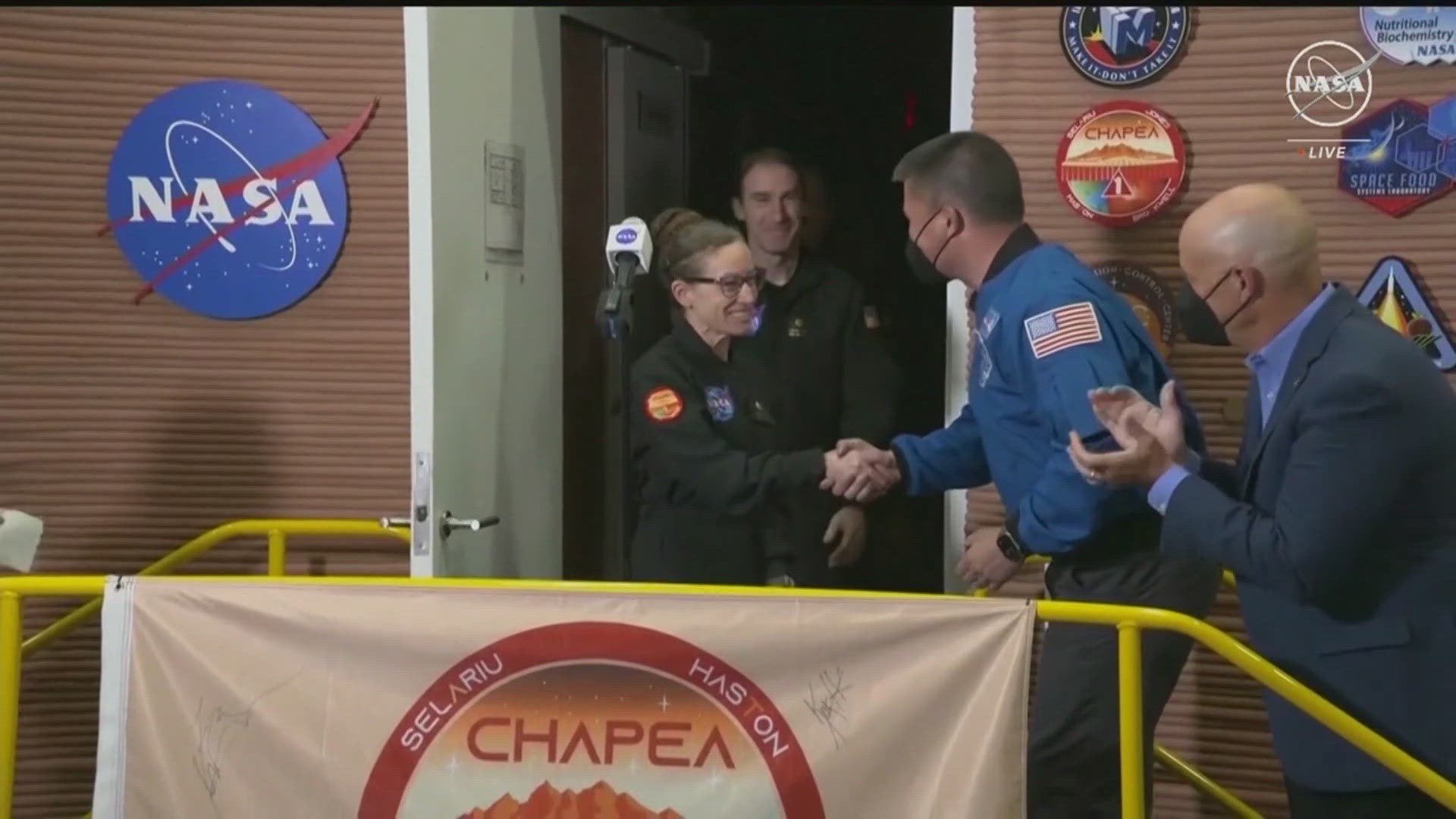 Four volunteers participated in the year-long experiment. They tested the ability of growing plants and exercising on the red planet.