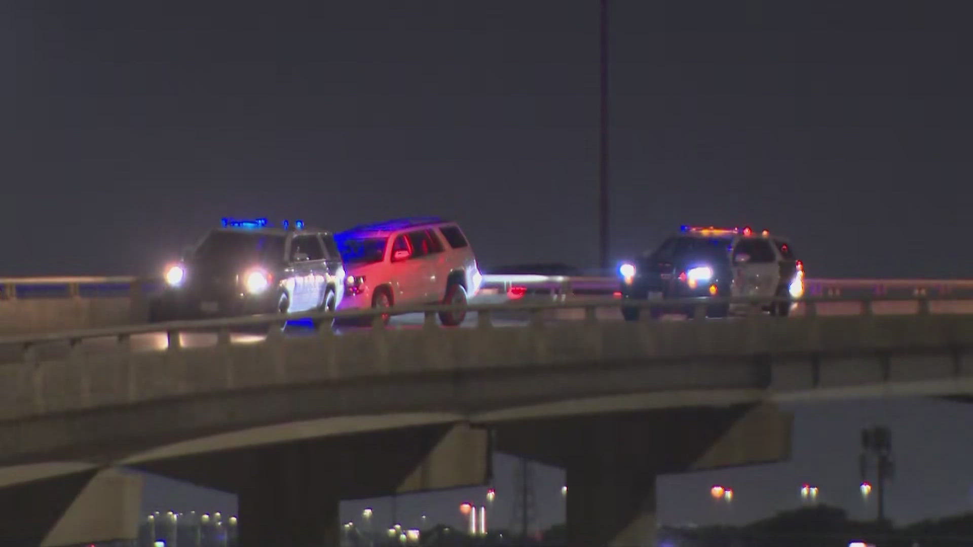 Interstate 635 is blocked after a police chase ended in a crash.