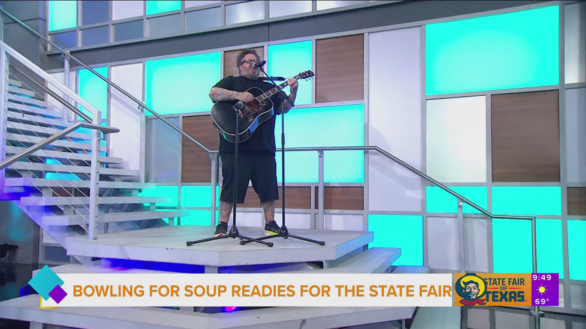 Texas based band Bowling for Soup performs hit song “1985” on the GMT stage before they take the main stage at the State Fair of Texas.