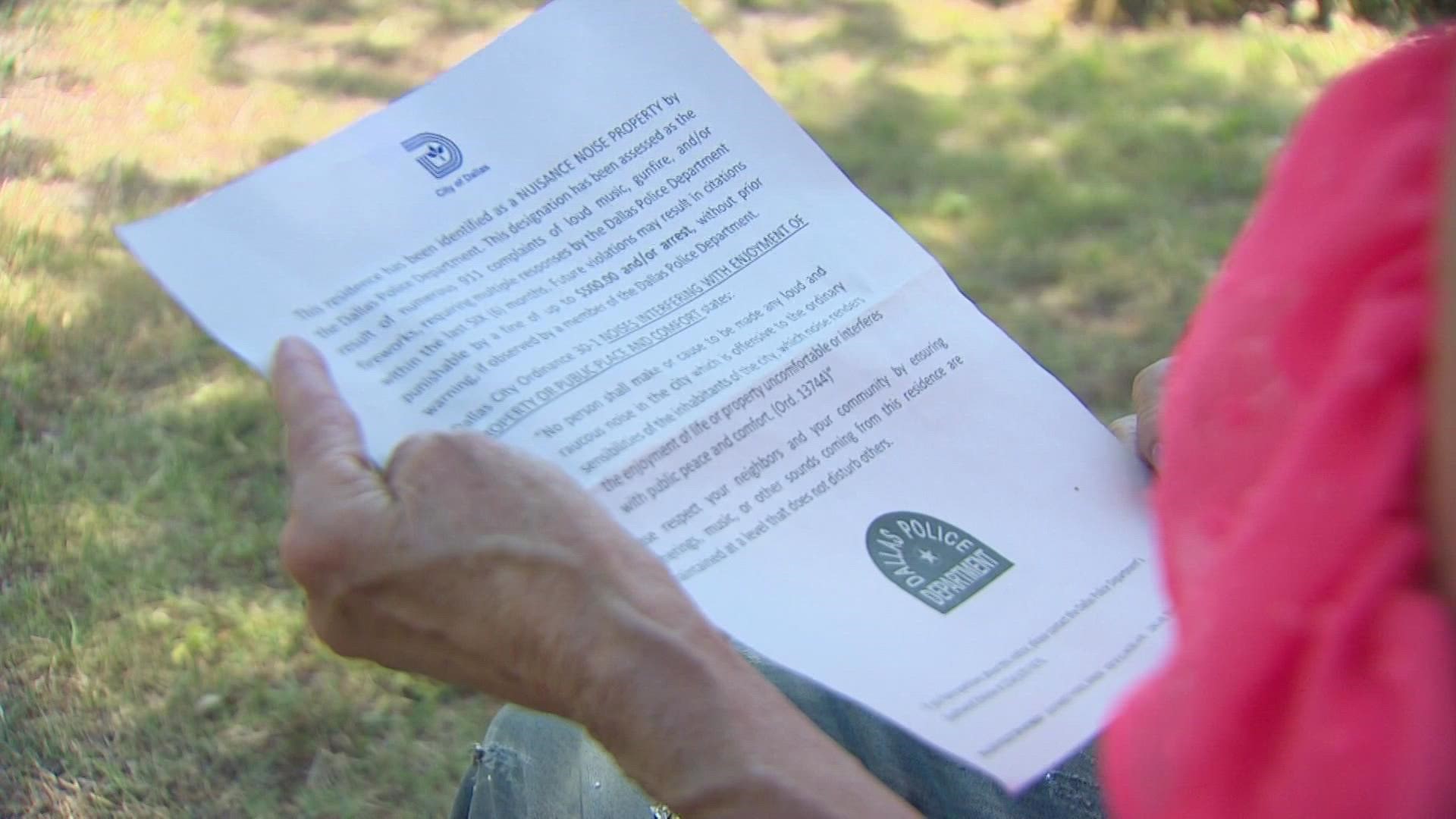 The letter identifies residents' homes as a "nuisance noise property." Some are left confused after receiving these letters.