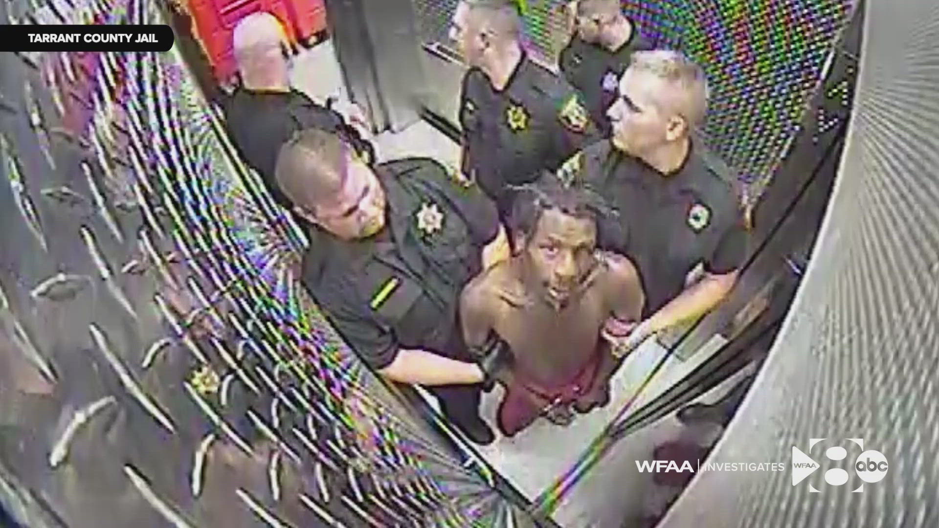 Video released to WFAA shows Robert Miller, 38, barely able to walk after he was sprayed off camera and left in his cell, where he was found unresponsive.