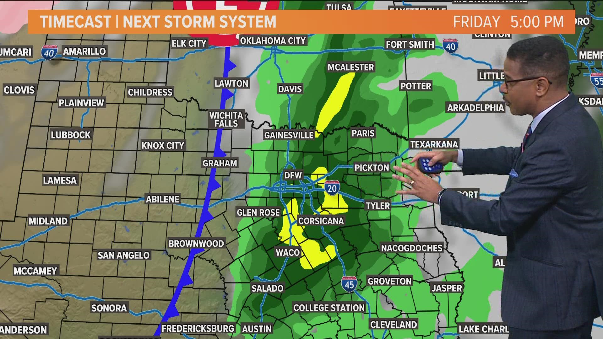 Greg Fields is breaking down the upcoming line of thunderstorms in North Texas.