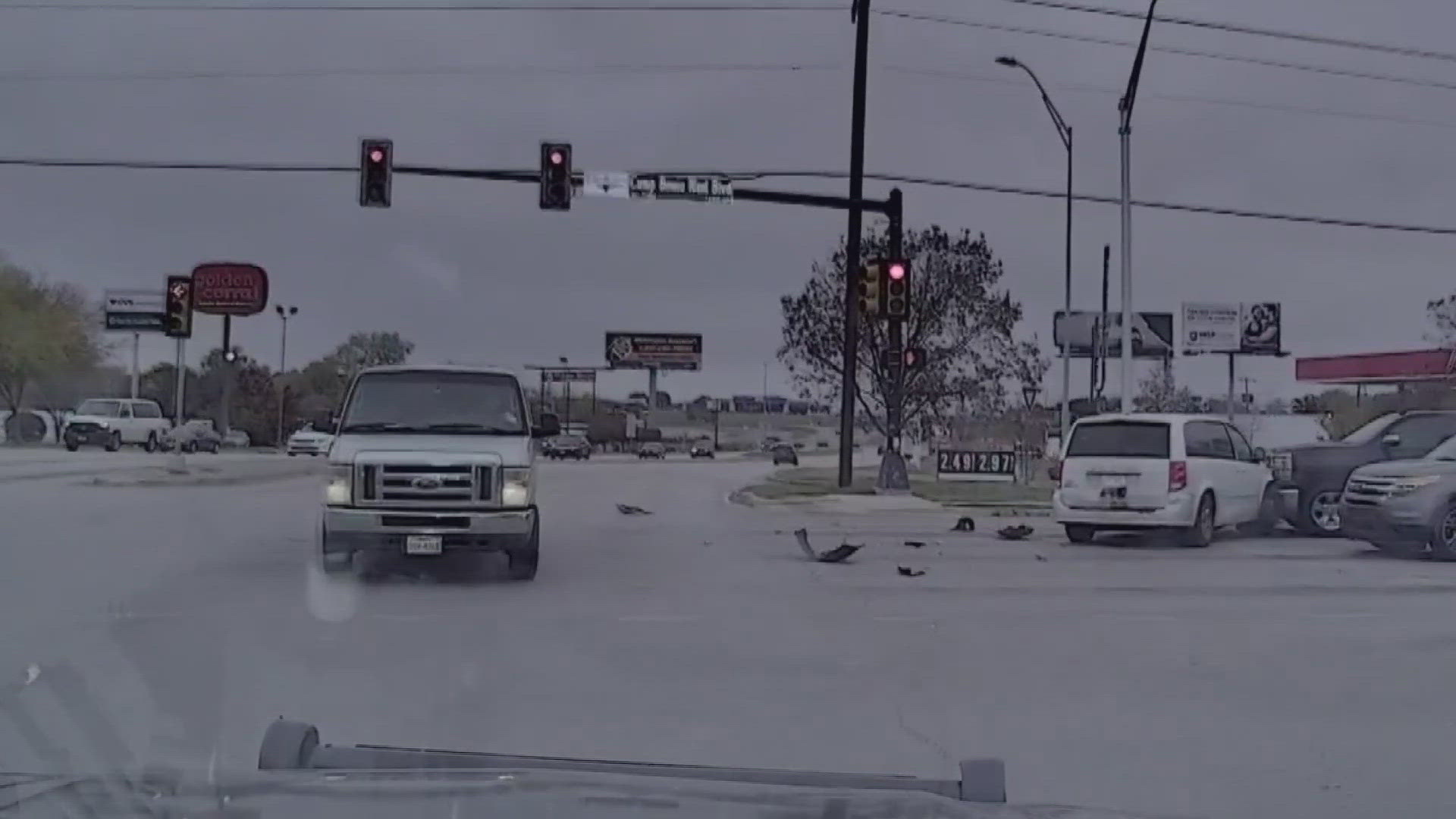 Police said the suspect tried to flee in a van down Highway 183 when it crashed while running a red light.