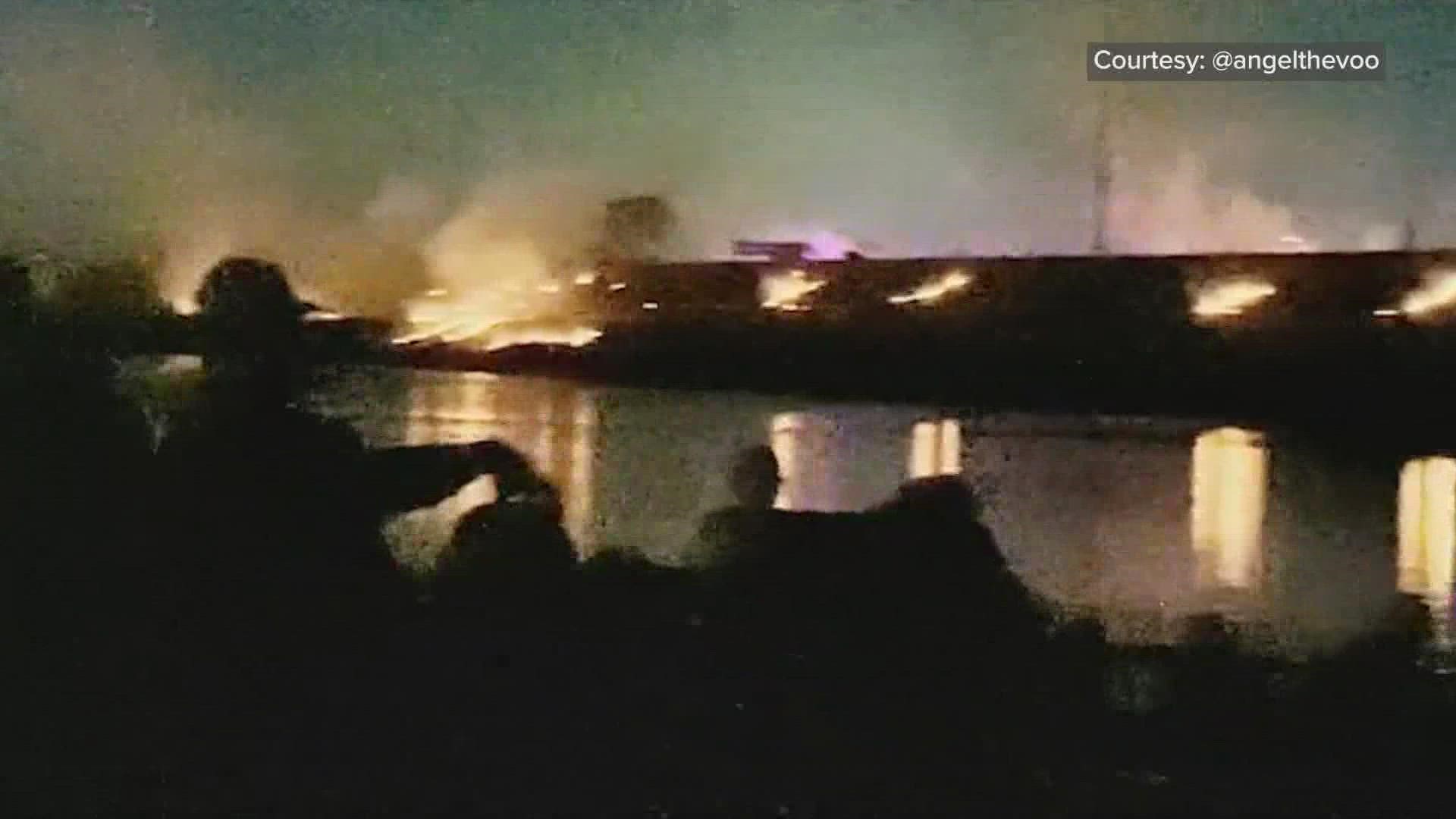 The Fort Worth fireworks show on the Trinity River was cut short due to a fire.
