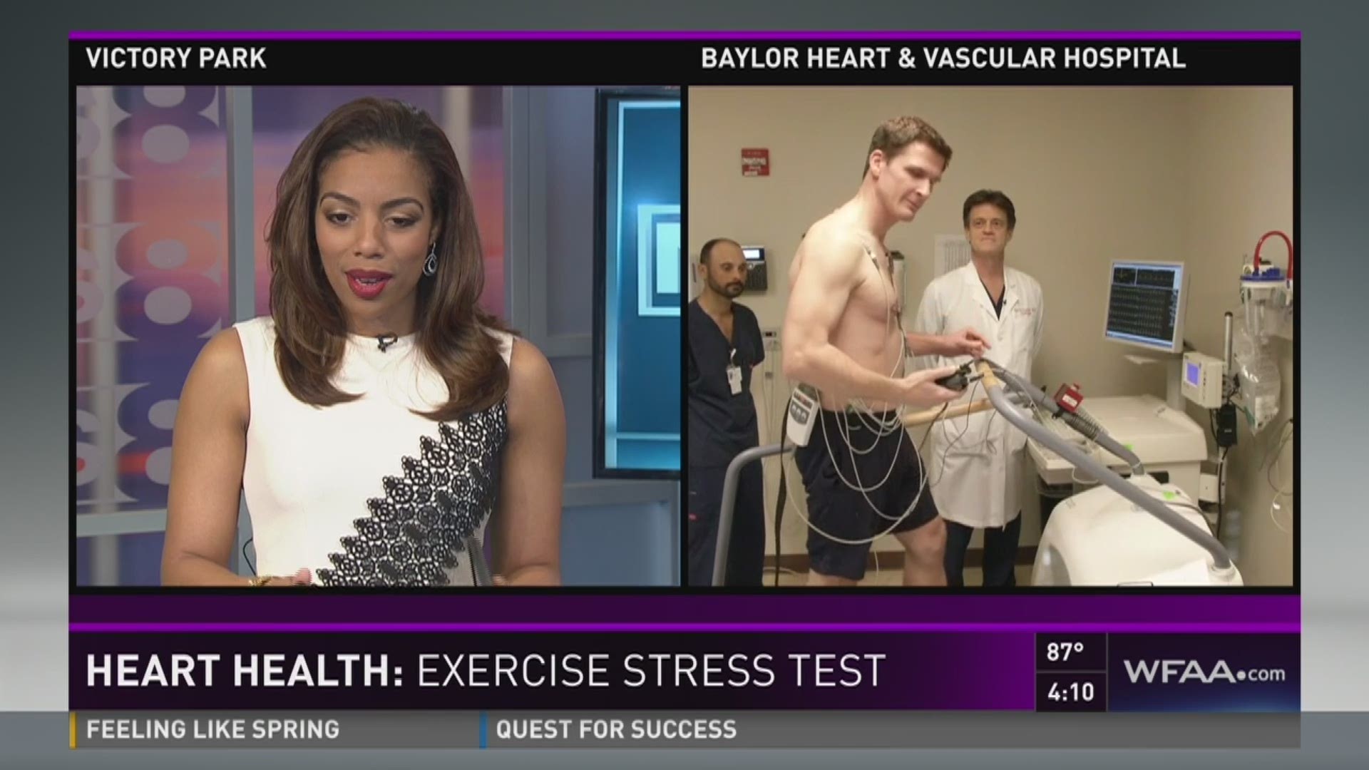 News 8 at 4 anchor Jason Wheeler goes through a heart stress test at Baylor Heart and Vascular Hospital live on air.