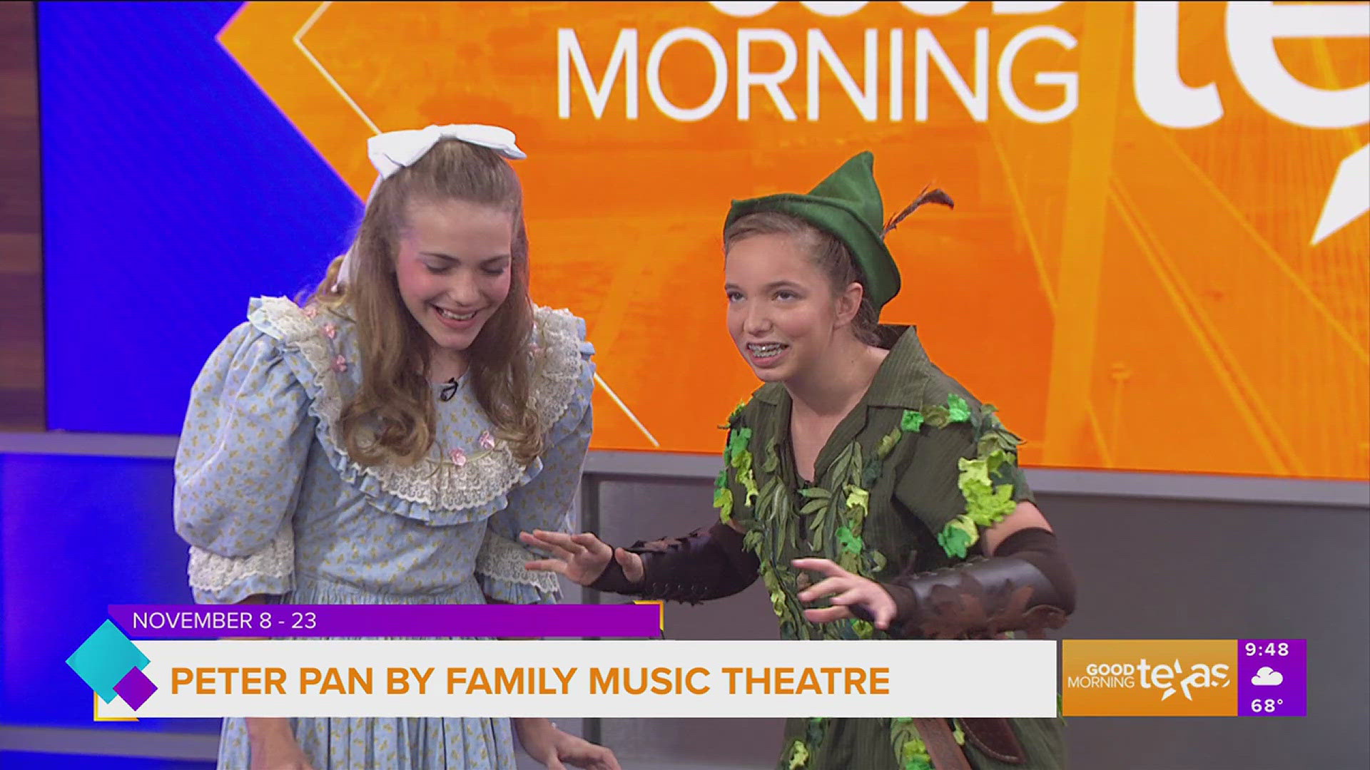 You can see Peter Pan at Family Music Theatre through November 23rd. Call 469.278.2655 or go to familymusictheatre.com for more information.