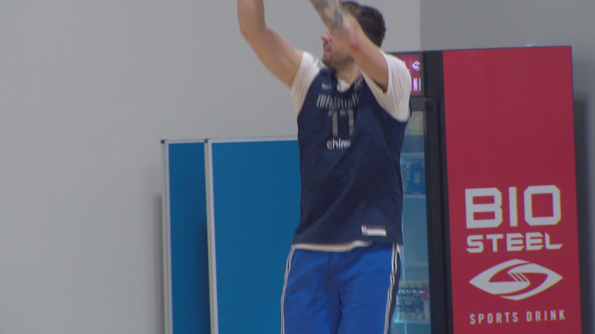 Mavs star Luka Doncic took some shots at Wednesday's Dallas Mavericks practice, one day before the team plays the Utah Jazz in Game 3 of the 2022 NBA Playoffs.