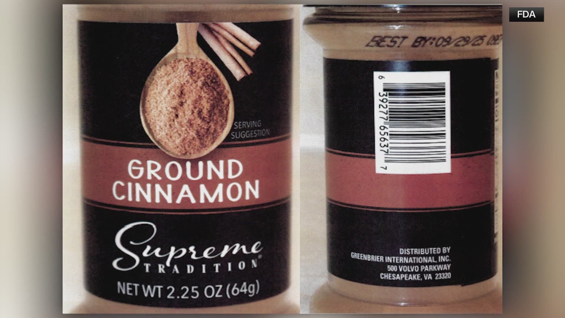 The FDA is warning cinnamon sold by stores including Dollar Tree and Family Dollar contains lead at levels unsafe for people, especially children.