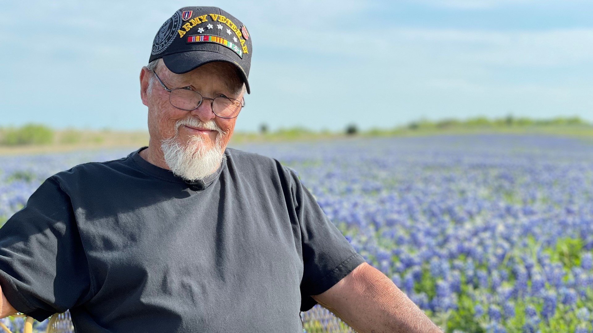 Joe Dolezalik's farm in Ennis has 35 flush acres of bluebonnets. It's been a popular spot for photos this year, and the visits bring new meaning to the Vietnam vet.