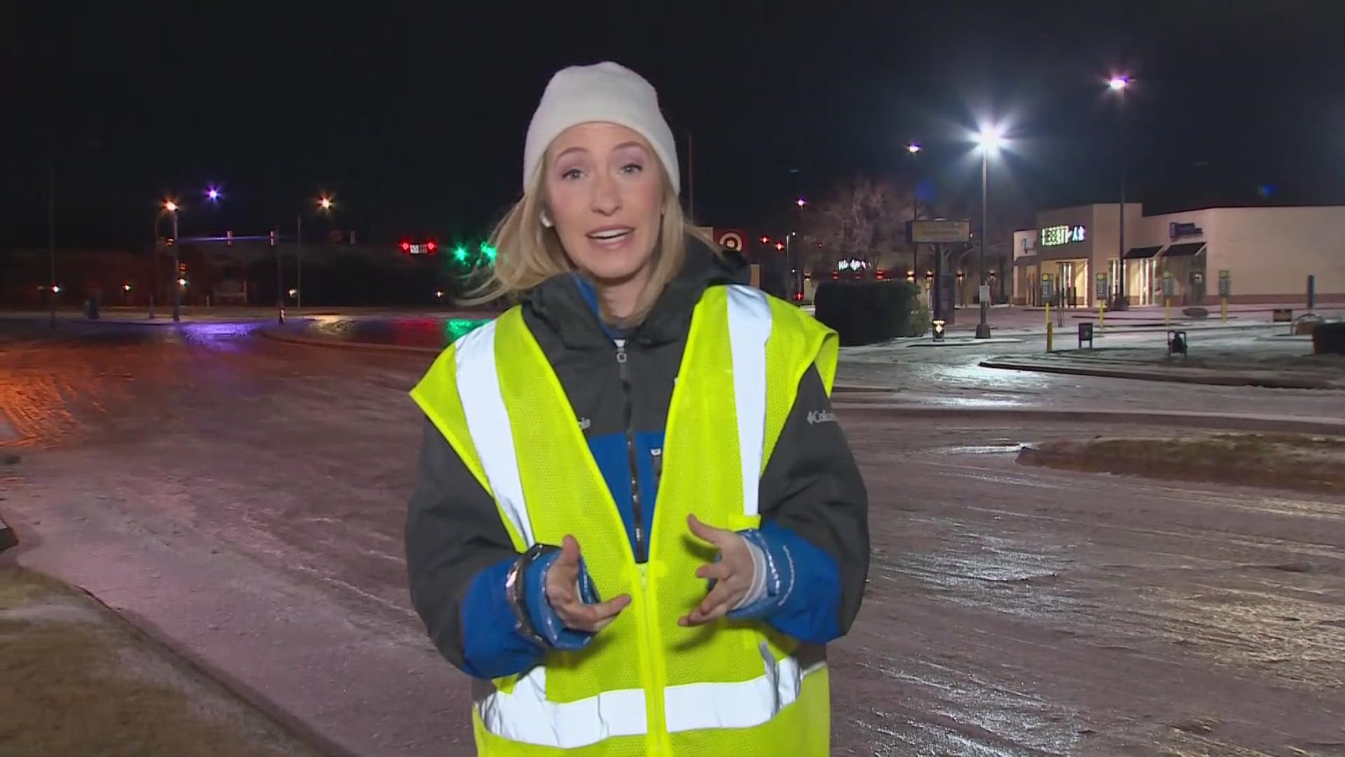 WFAA's Megan Mitchell had a live update from Fort Worth, where roads were packed with ice.