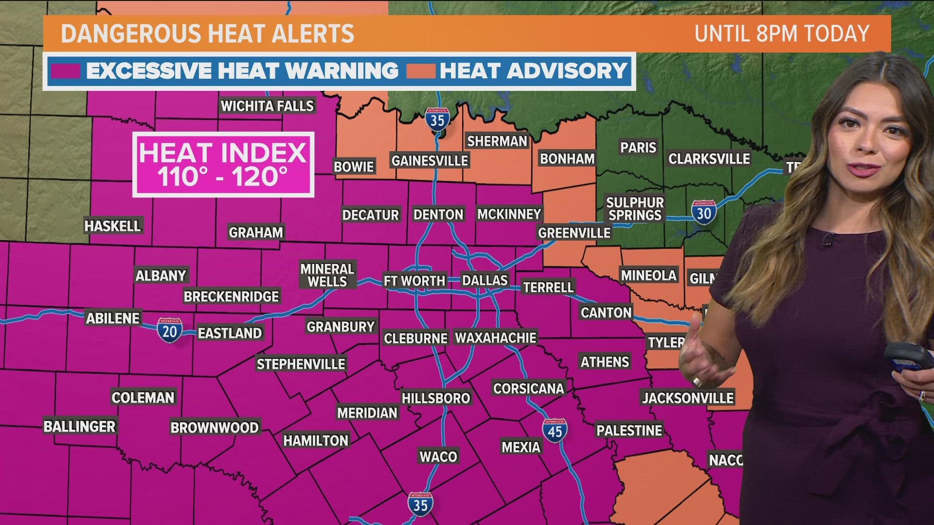 DFW Weather: Excessive Heat Warning continues with a chance for storms. Update with Meteorologist Mariel Ruiz.