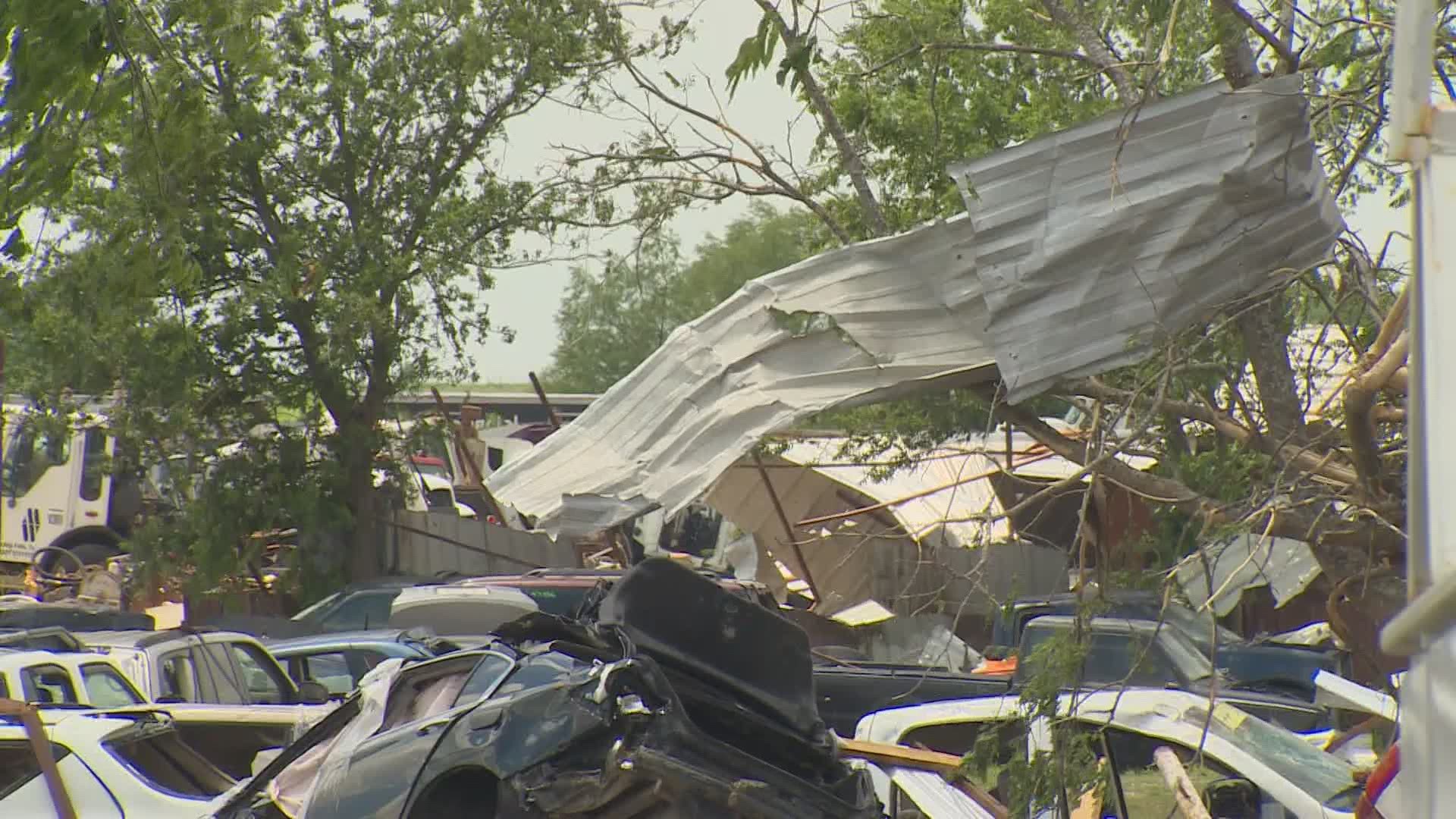 Roofs were ripped off and buildings destroyed near Forreston, Blum and other parts of North Texas amidst severe storms Monday, May 3.