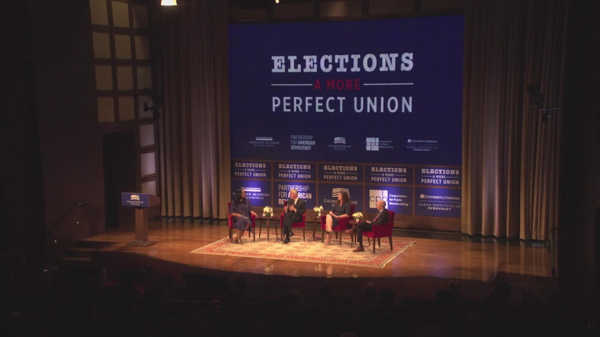 The Bush Library in Dallas hosted "Elections. A More Perfect Union." The event was attended by former President George W. Bush.
