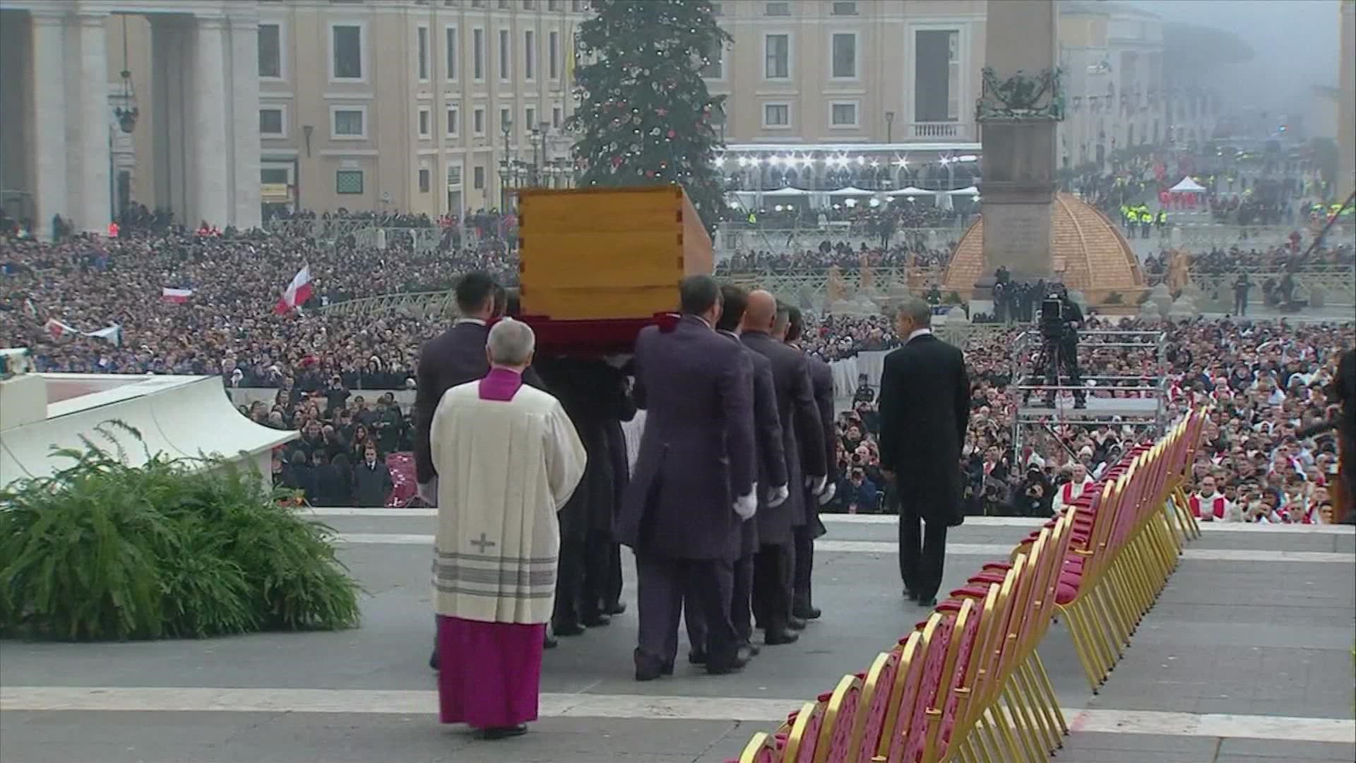 Mourners poured into St. Peter's Square, hoping to pay final respects to the pope who made history by retiring.
