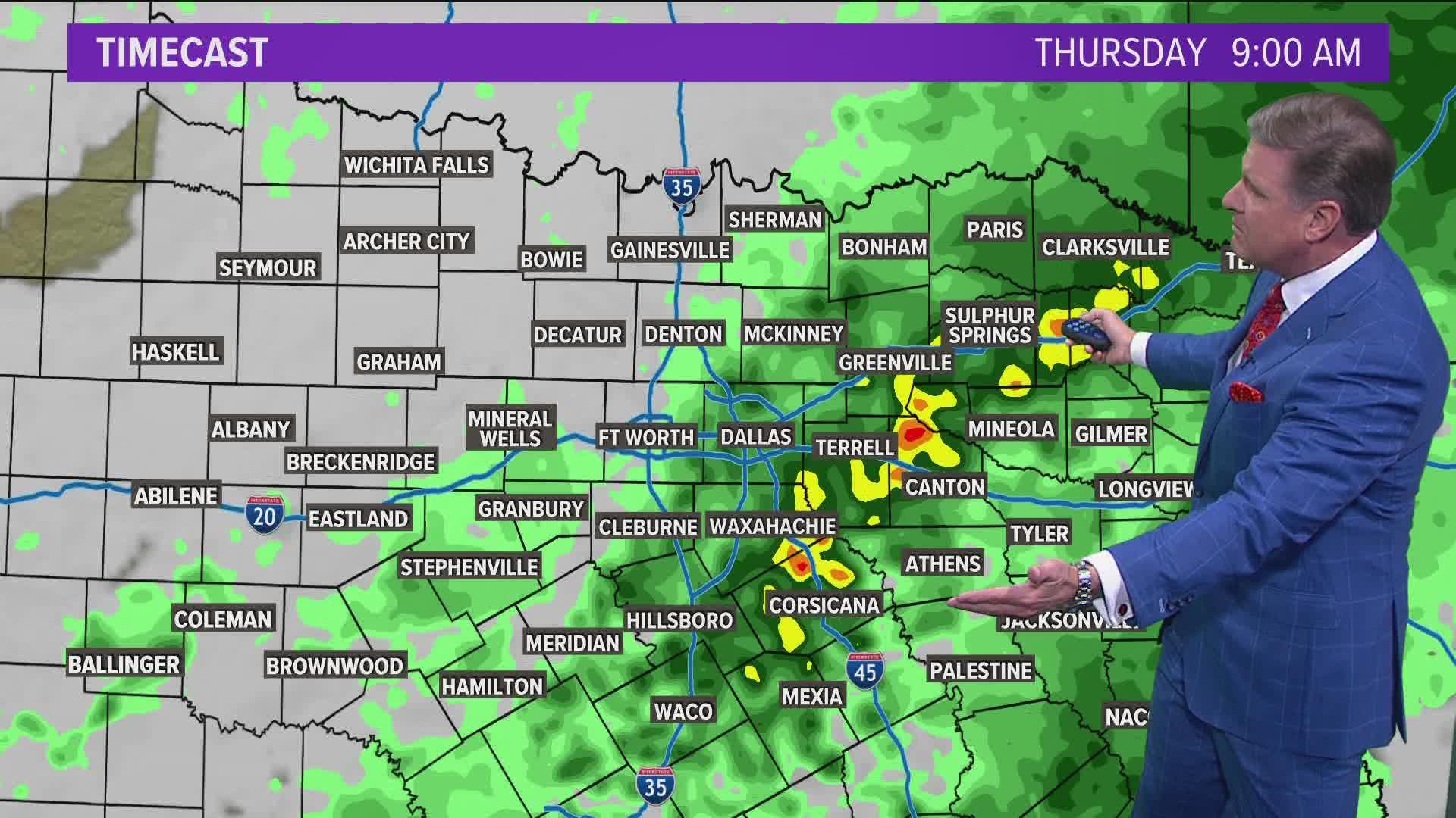 Widespread rain is expected throughout North Texas on Thanksgiving Day.