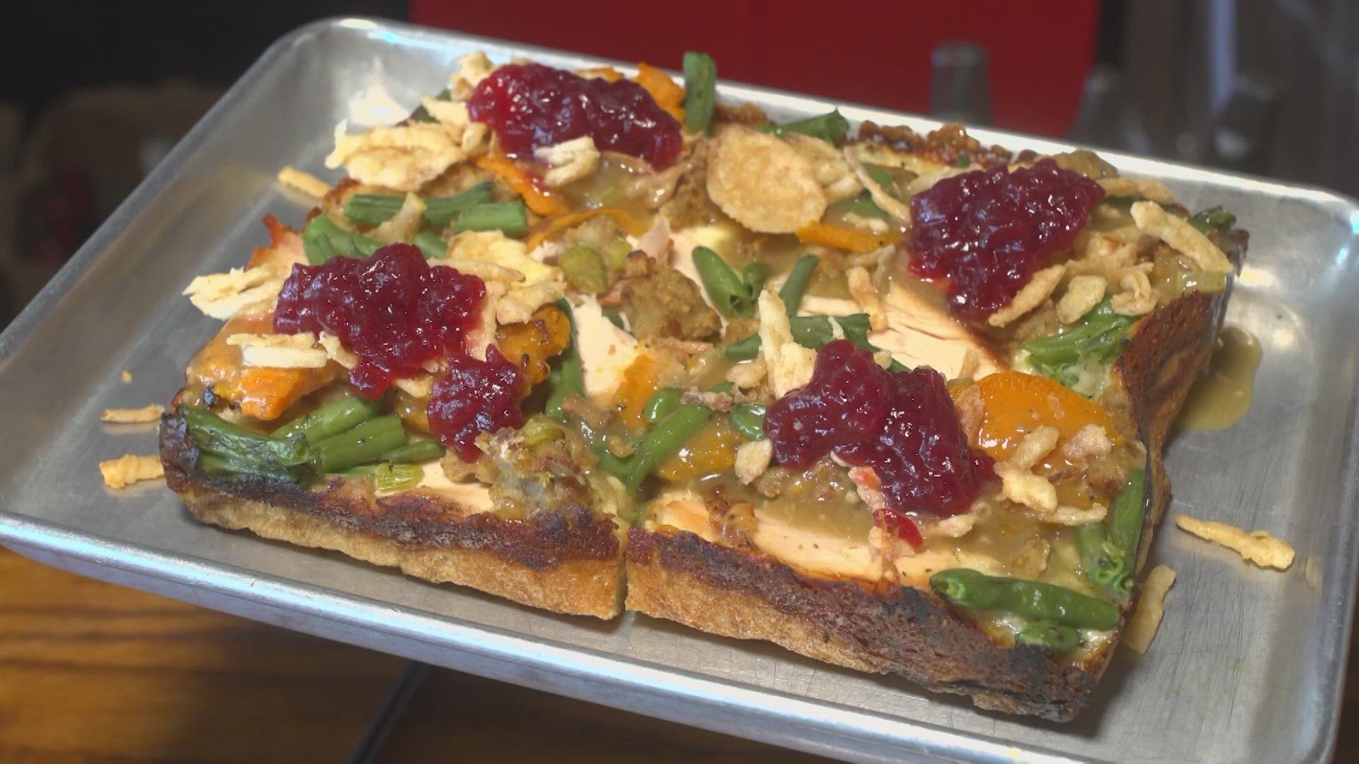 A Lewisville pizza place created a Thanksgiving-themed pie. 