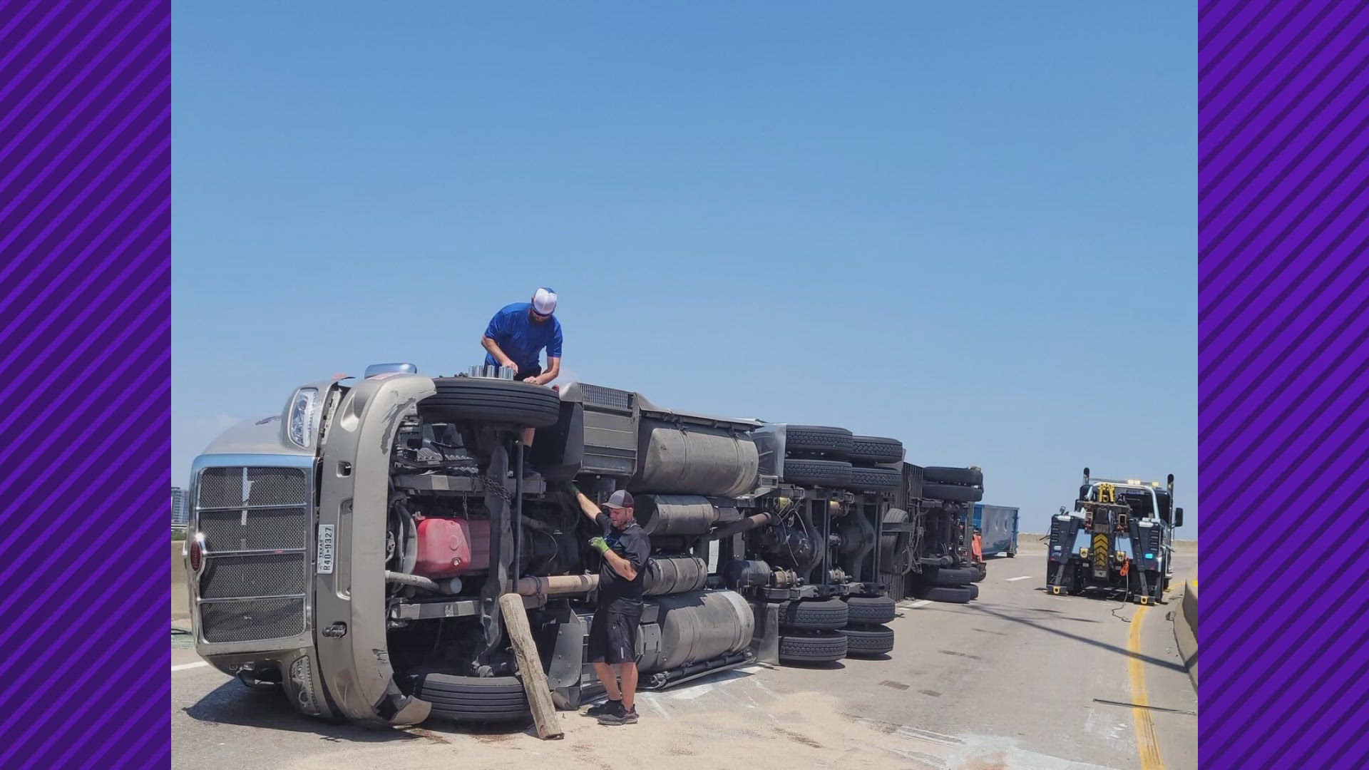 Deputies say a vehicle crashed into the trailer shortly Wednesday with the trailer blocking all lanes of traffic on the I-345 connector to Woodall Rogers in Dallas.