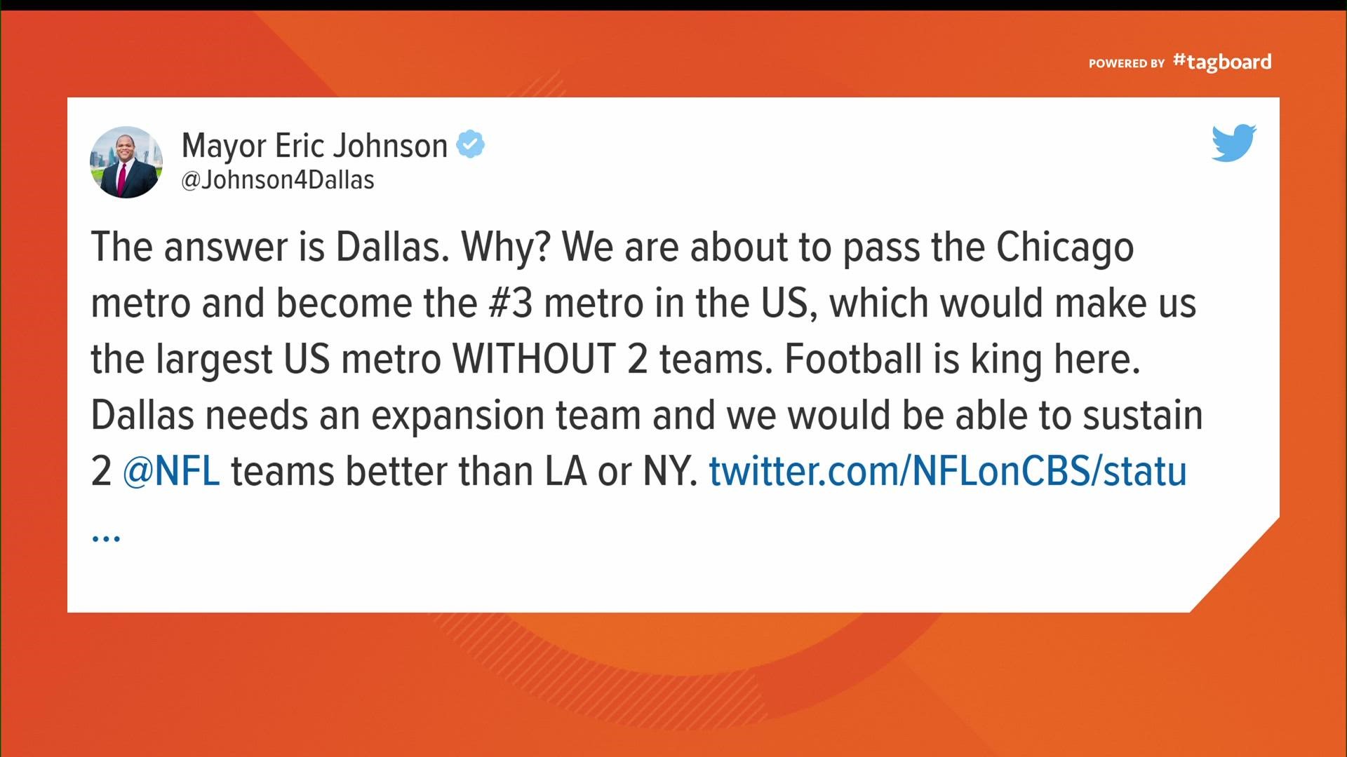 Dallas Mayor Eric Johnson is stirring up an interesting talking point on Twitter.