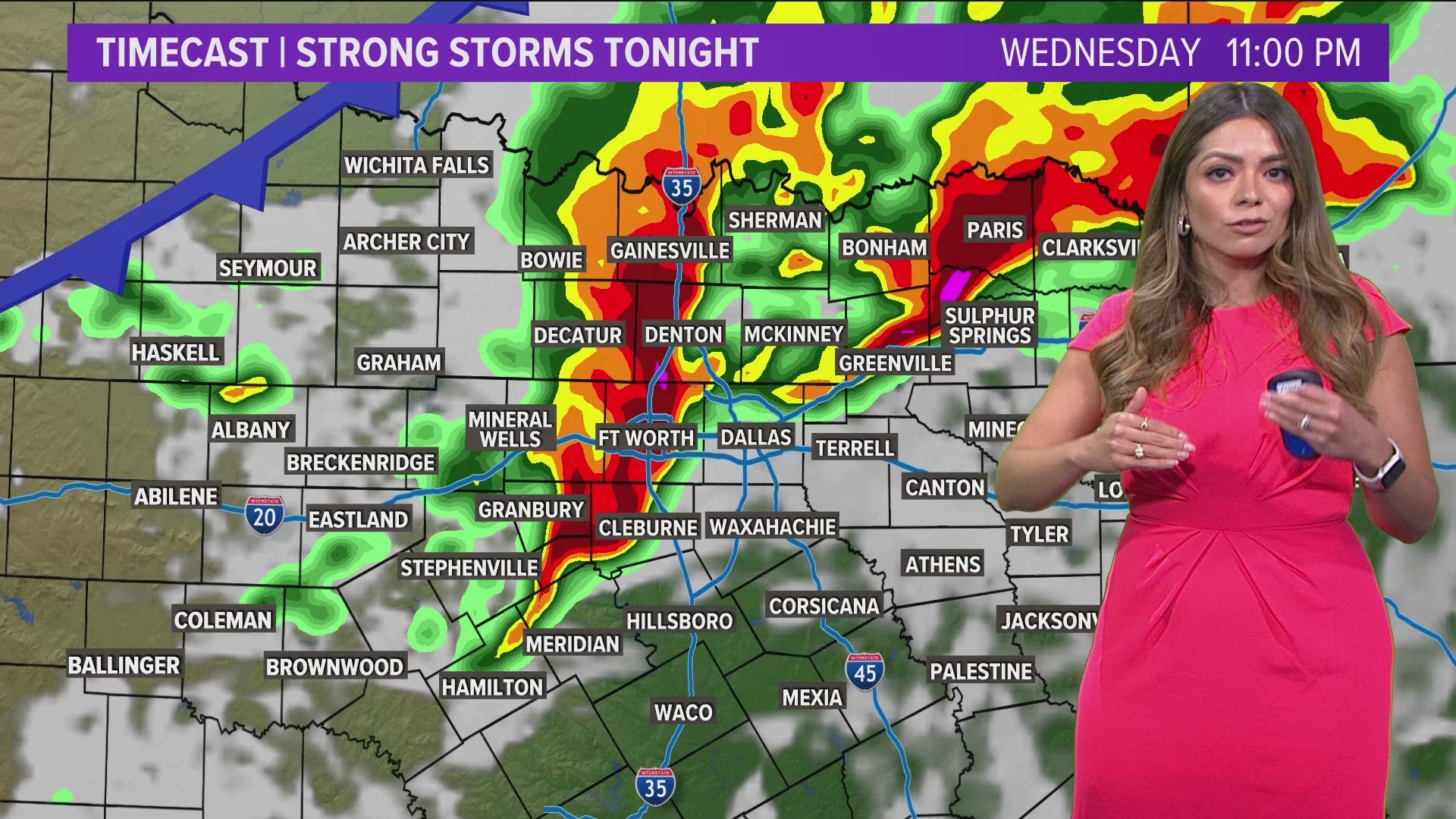 A round of thunderstorms will sweep from northwest to southeast across the area Wednesday night, bringing heavy rain and lightning.