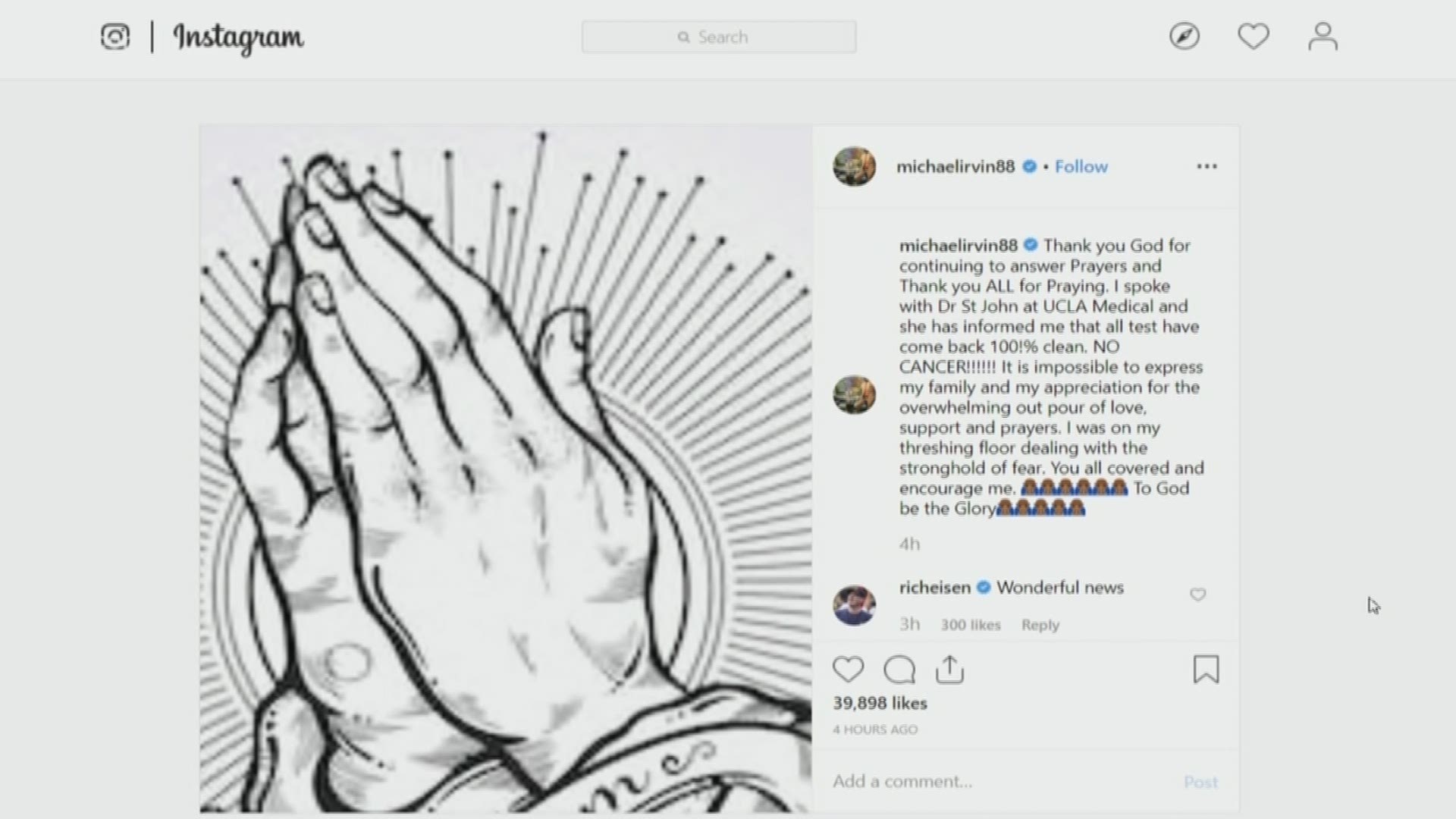 Michael Irvin tested for throat cancer, he says in Instagram post