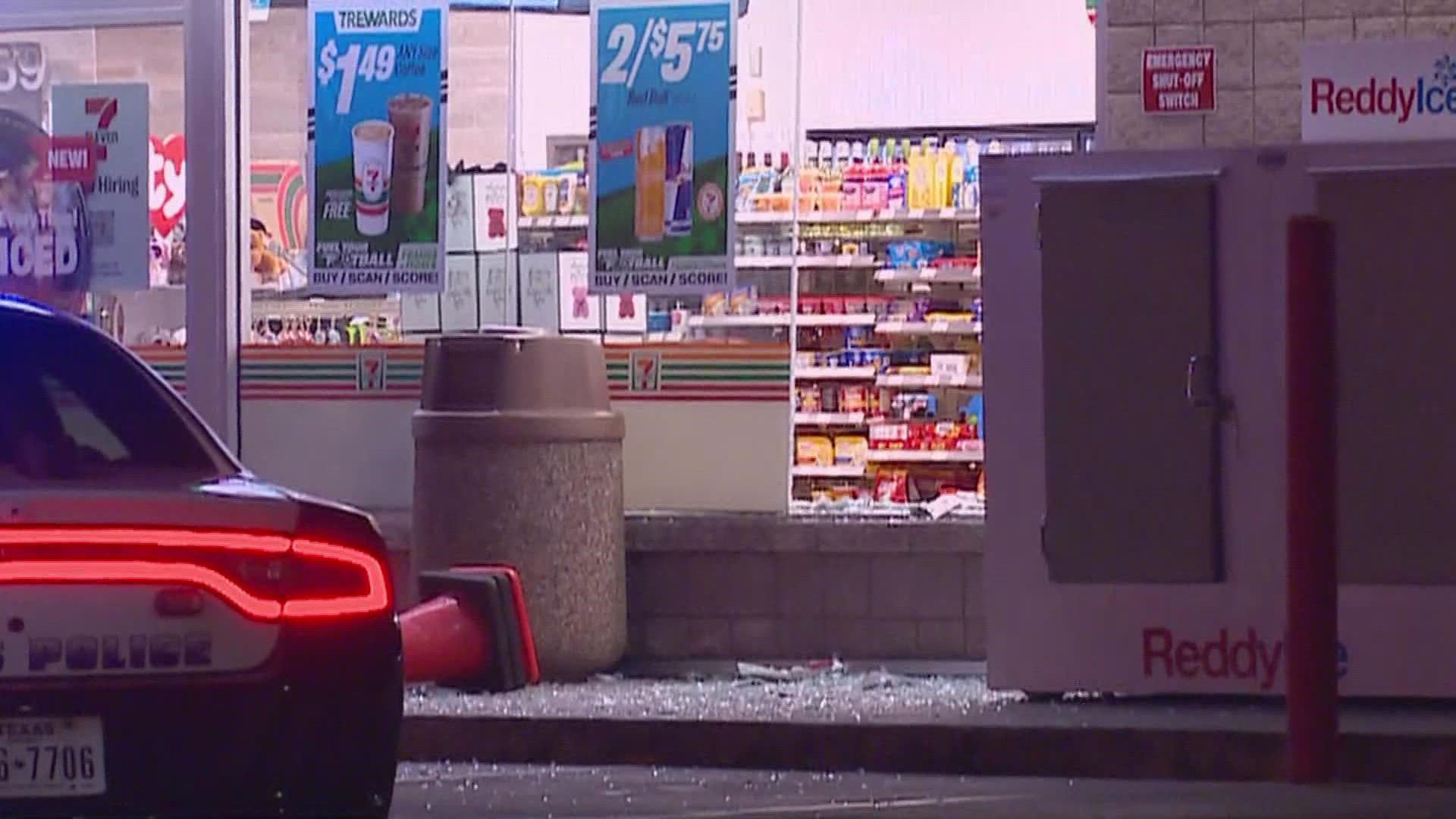 Thieves broke a window at 7-Eleven and dragged an ATM out with a truck.