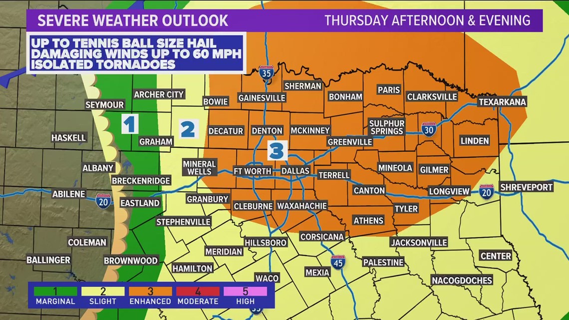 DFW Weather Risk of severe weather, large hail on Thursday