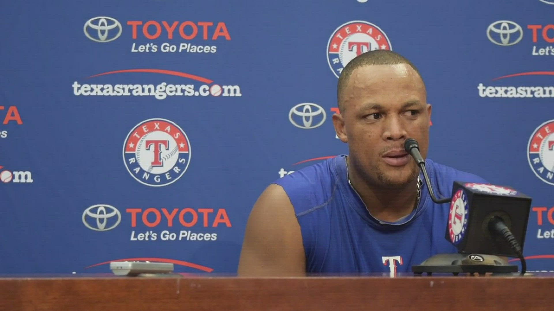 Adrian Beltre discusses how he felt seeing his family on the field after his 3,000th hit.