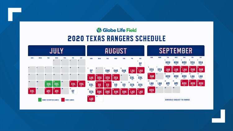 Texas Rangers release 2020 schedule