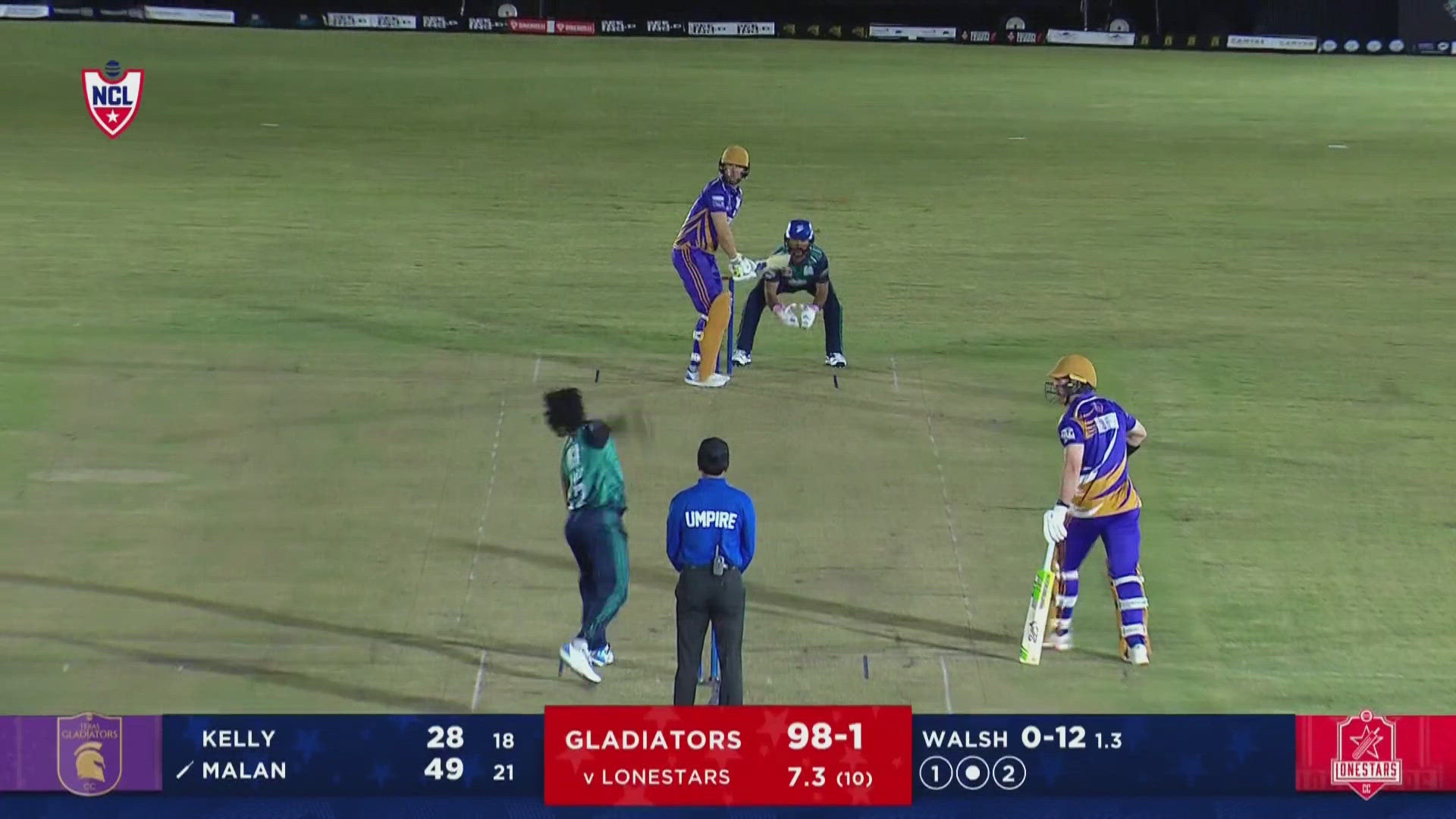 Texas Gladiators' Dawid Malan slogs one for six in Friday night's match. Watch every game on WFAA+, available on Roku, Amazon Firestick and Apple TV.