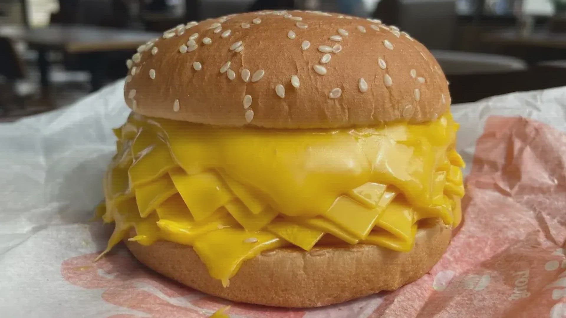 The "burger" is filled with as many as 20 slices of cheese.