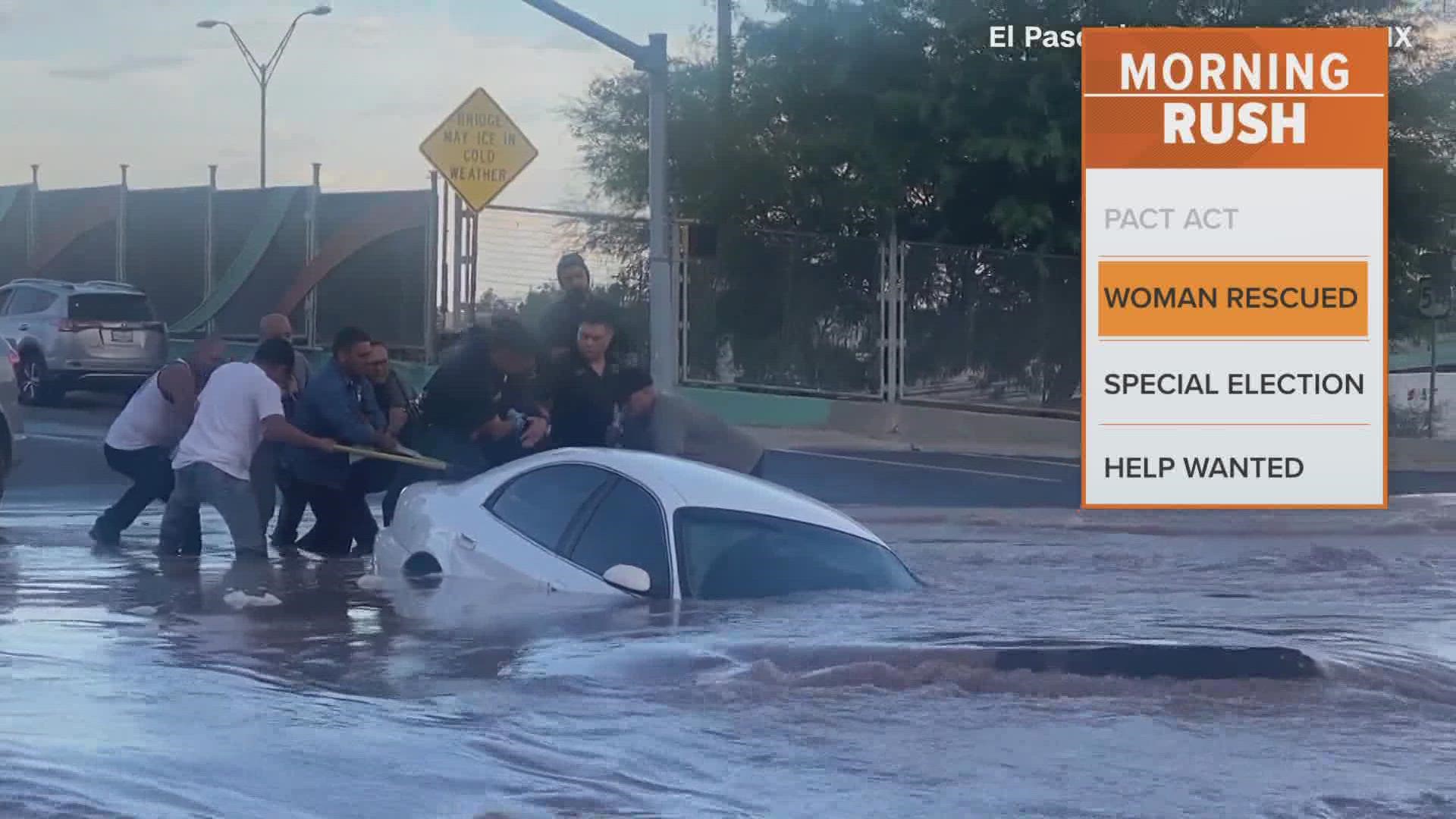 An El Paso sinkhole caused by water main break pressure swallows up a car with a woman still inside the vehicle.