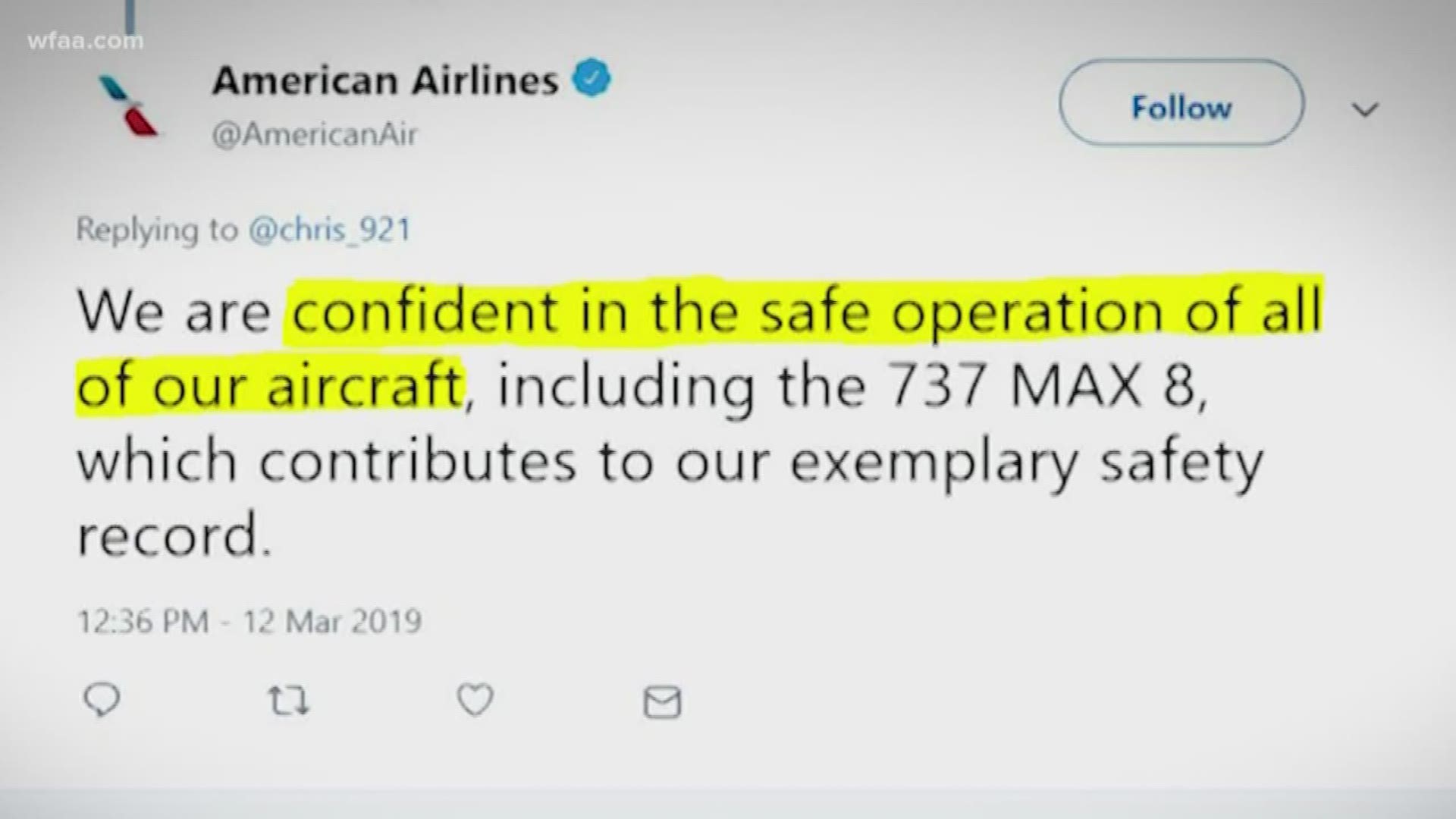 Both North Texas-based airlines have expressed confidence in the aircraft, despite two crashes in recent months.