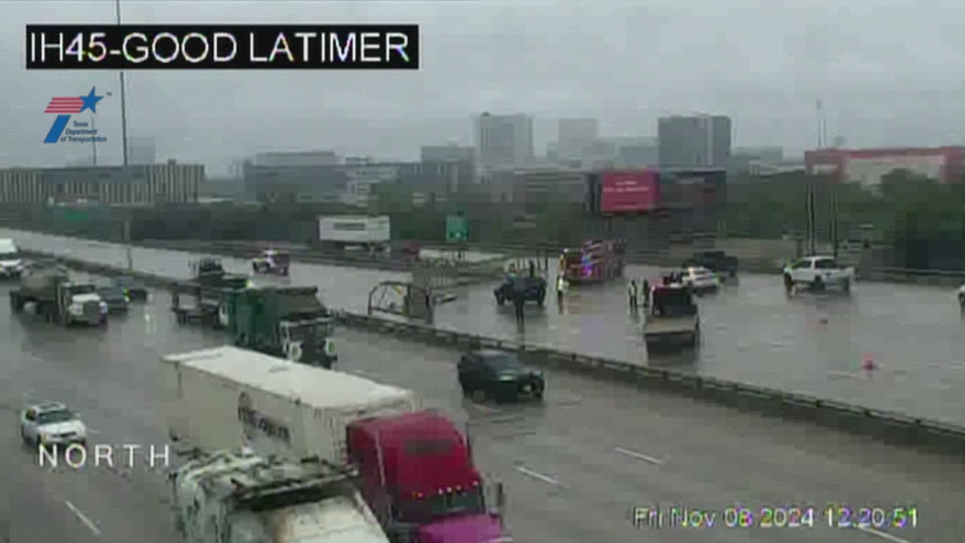 Traffic cameras at I-45 and Good Latimer showed what appeared to be signage across the roadway.