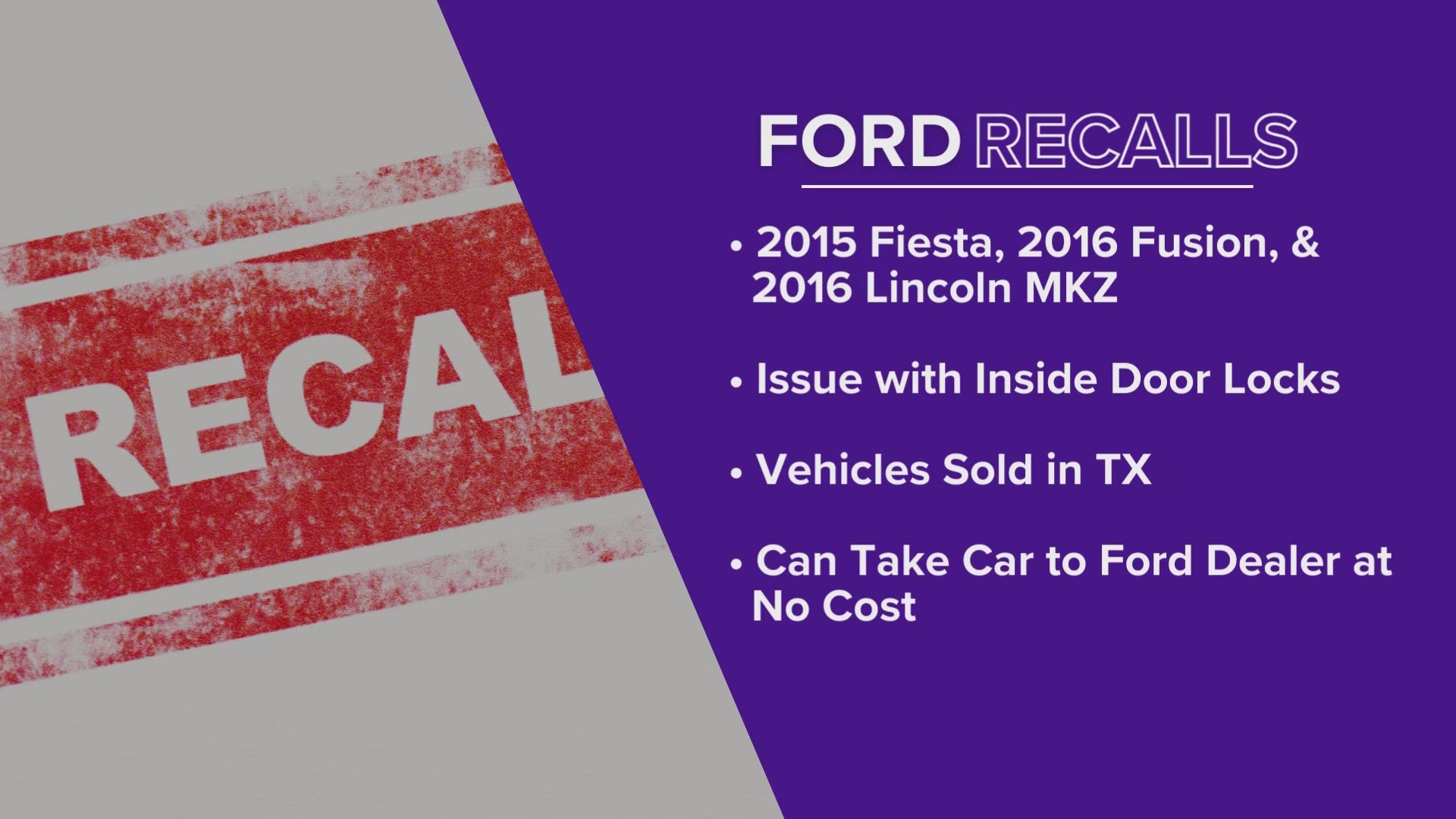 The recall includes 2015 Ford Fiesta, 2016 Ford Fusion and 2016 Lincoln MKZ vehicles.