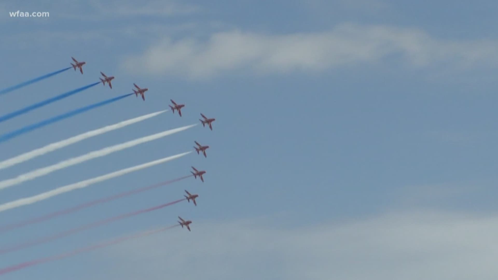 The Royal Air Force Red Arrows showed off their flight skills Thursday afternoon in Fort Worth. The team is touring North American, showing how pilots do things across the pond.
