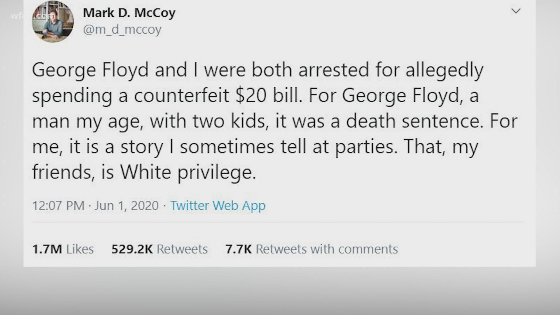 Mark McCoy and George Floyd were arrested for the same crime.