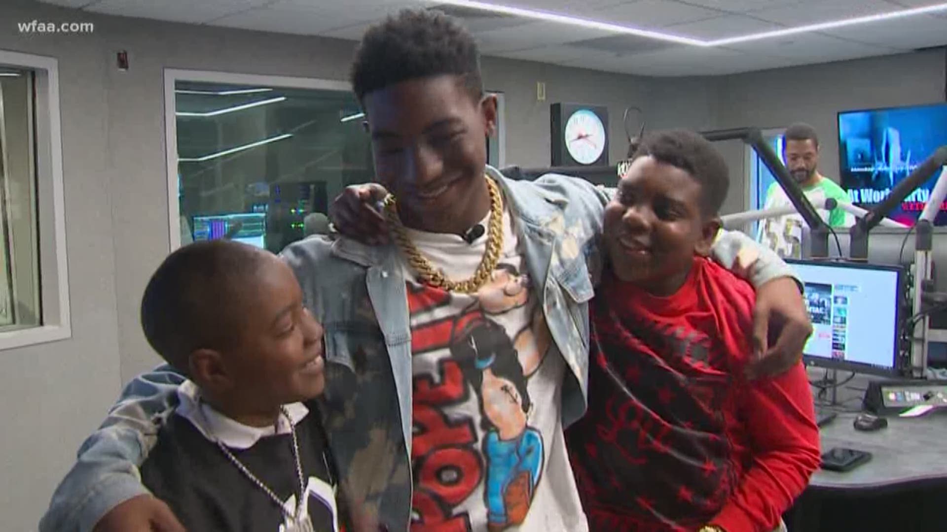 Hanging out at K104 studios was a nice change of rhythm for Jon-Tay, 12 year-old Ja'Marcus and 11 year-old Jeremy who miss each other very much.