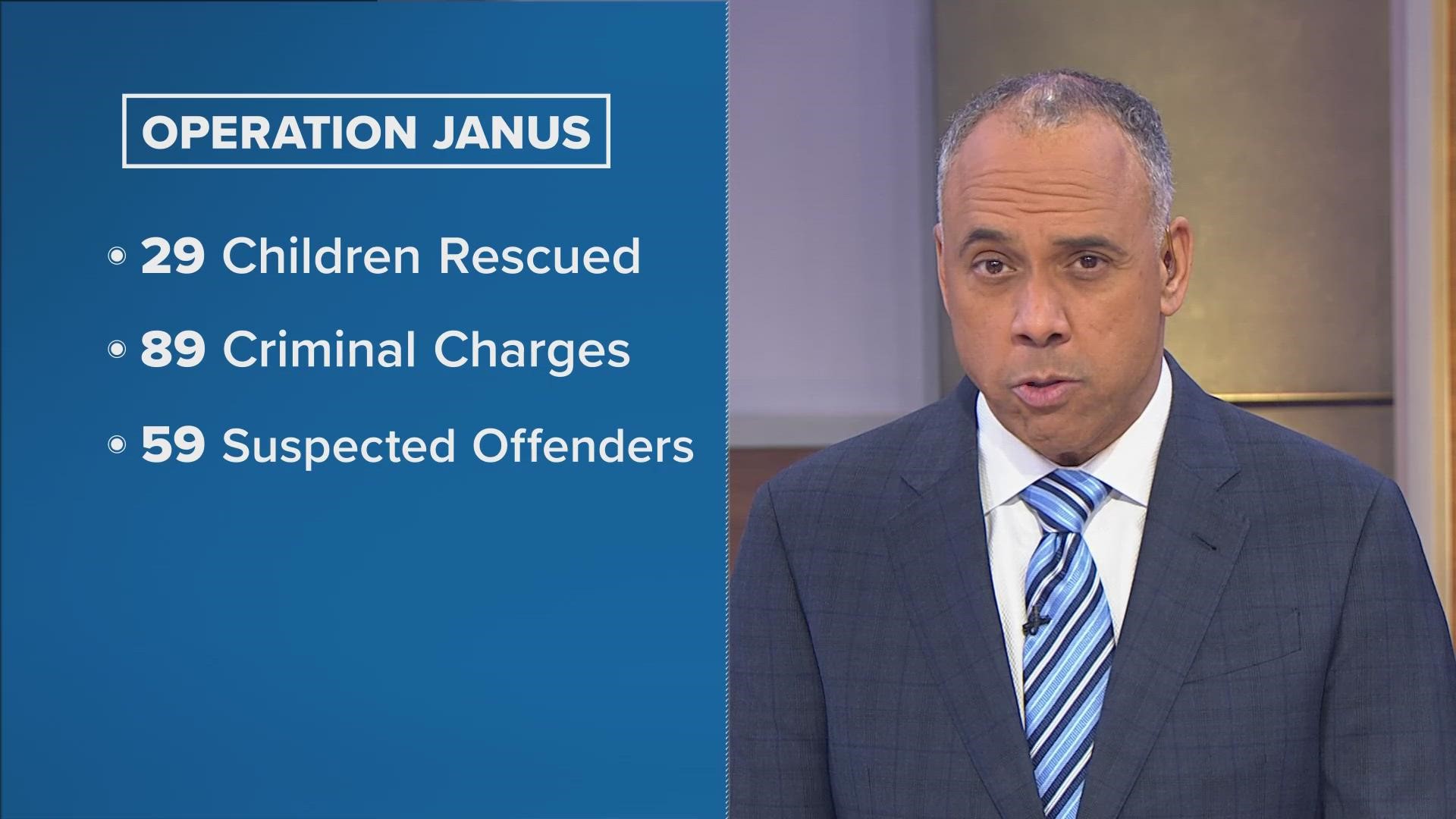The operation, Operation Janus, rescued 28 children from online sexual abuse and resulted in more than 80 criminal charges, police said.