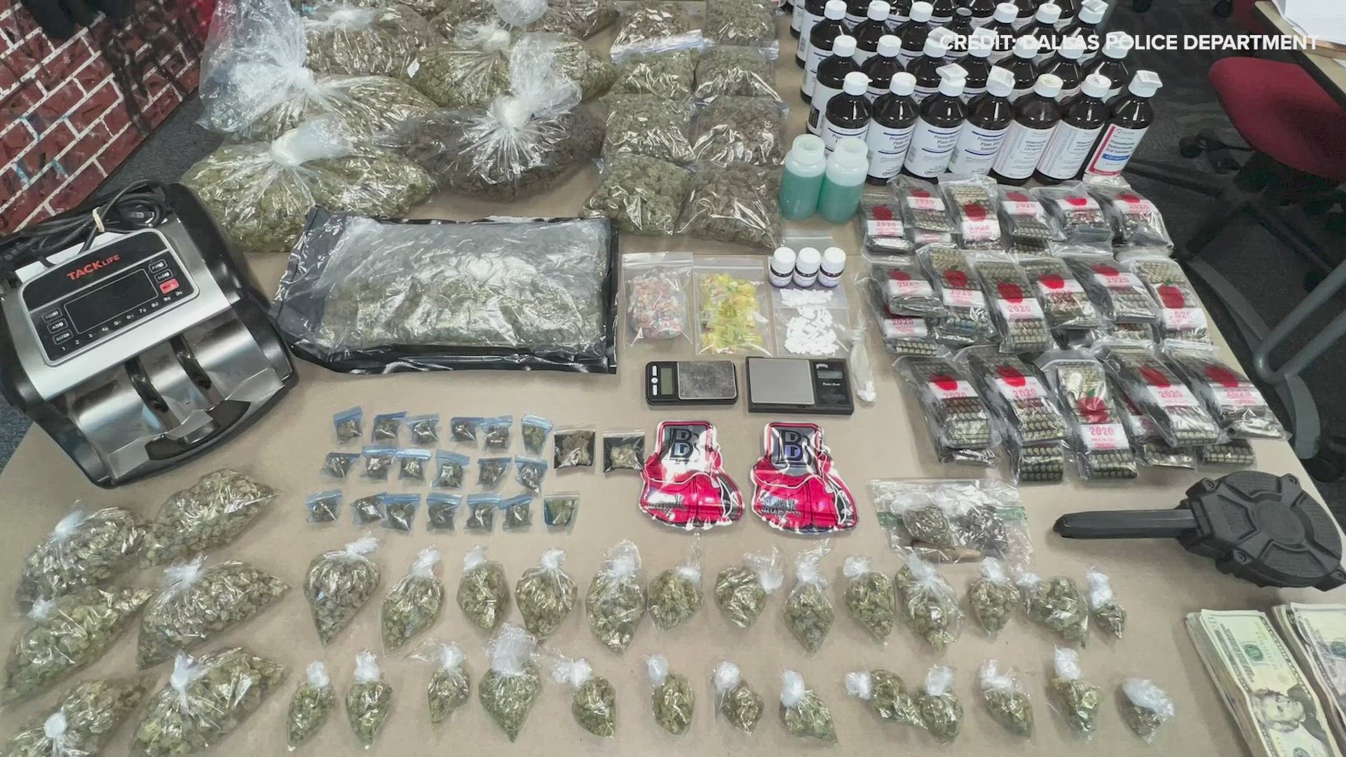 Police seized more than 180 grams of Methamphetamine, nearly 5 kilos of marijuana, along with alprazolam, promethazine and cash.