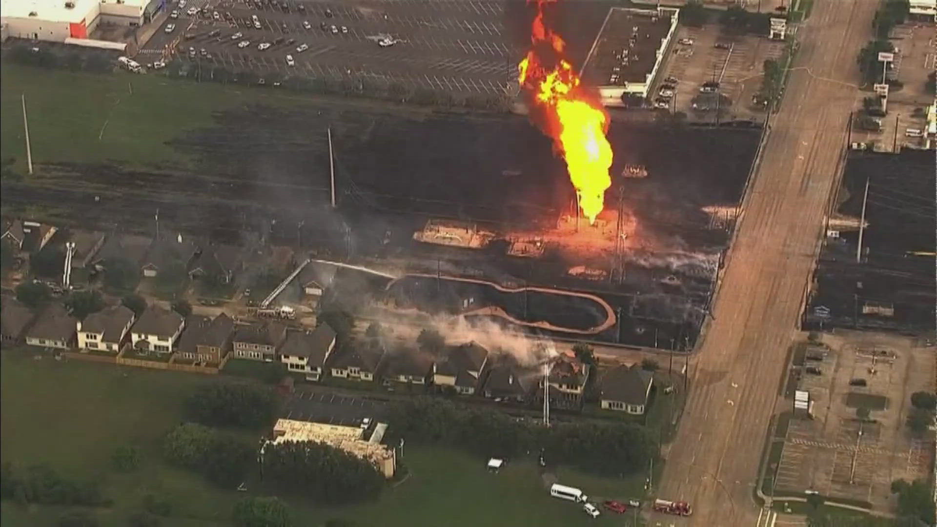 Natural gas liquid is burning from a pipeline owned by Dallas-based Energy Transfer