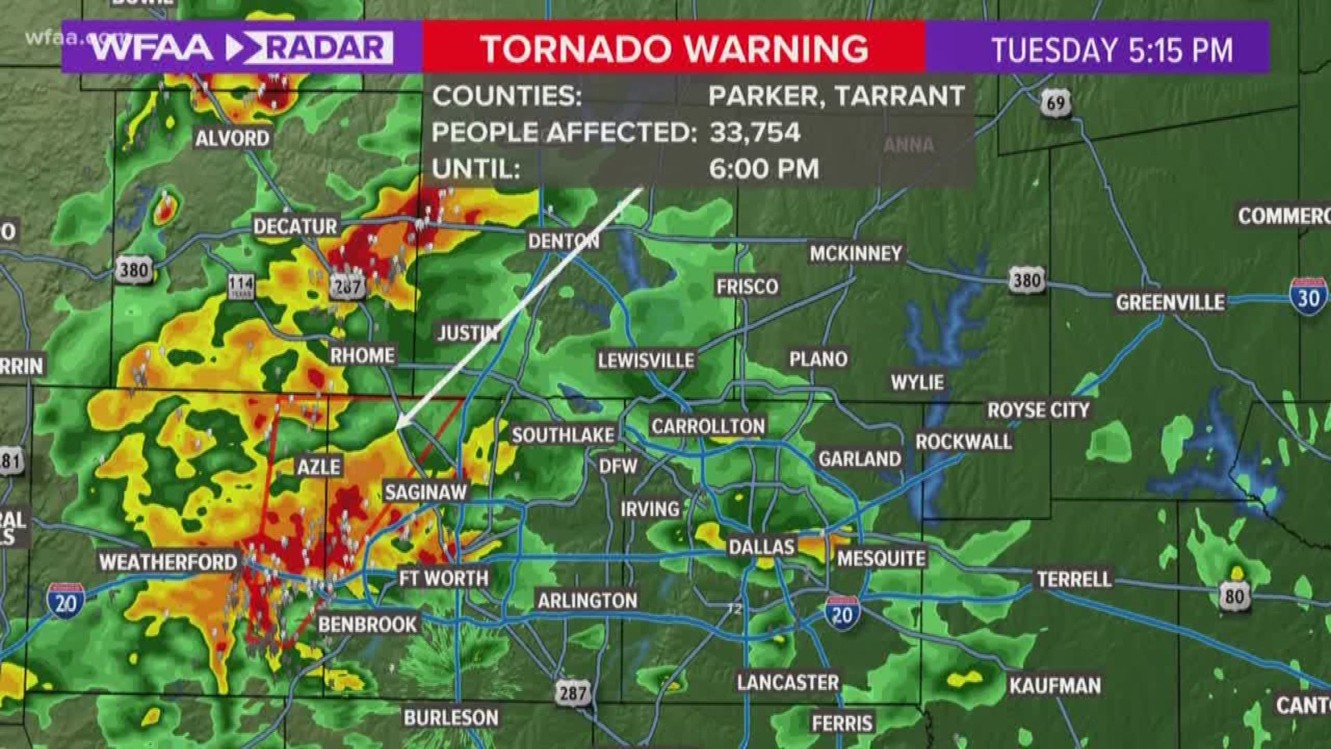 DFW weather: Tornado warning until 6 p.m. for parts of Parker, Tarrant ...