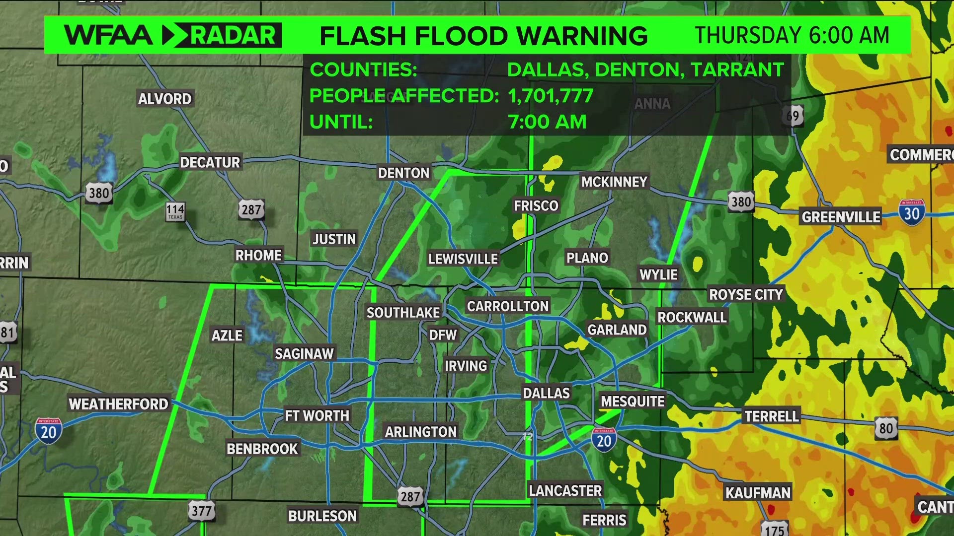 Multiple counties are under a Flash Flood Warning until 7-8 a.m.