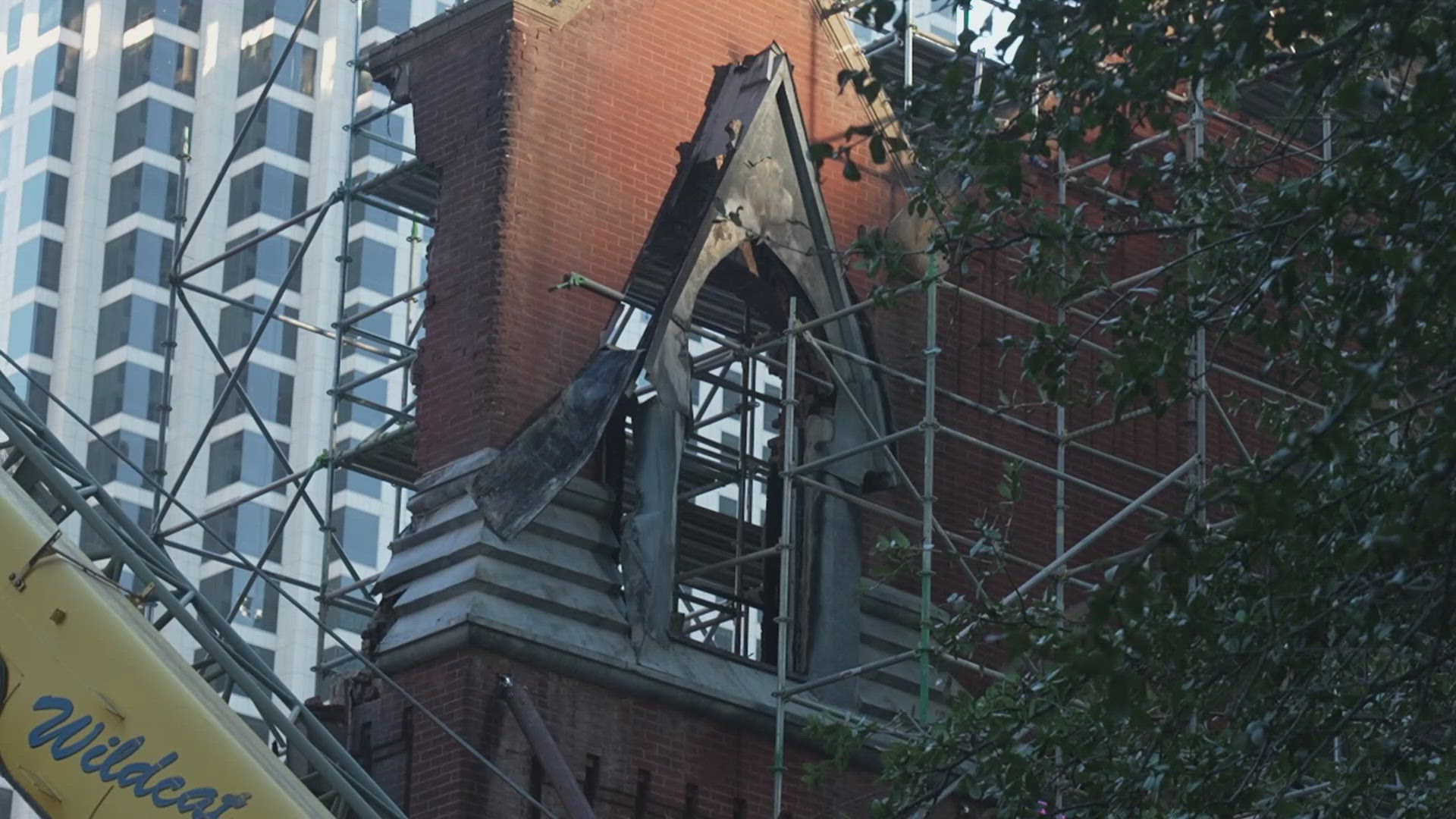 First Baptist Dallas' historic sanctuary was burned in a fire earlier this year.