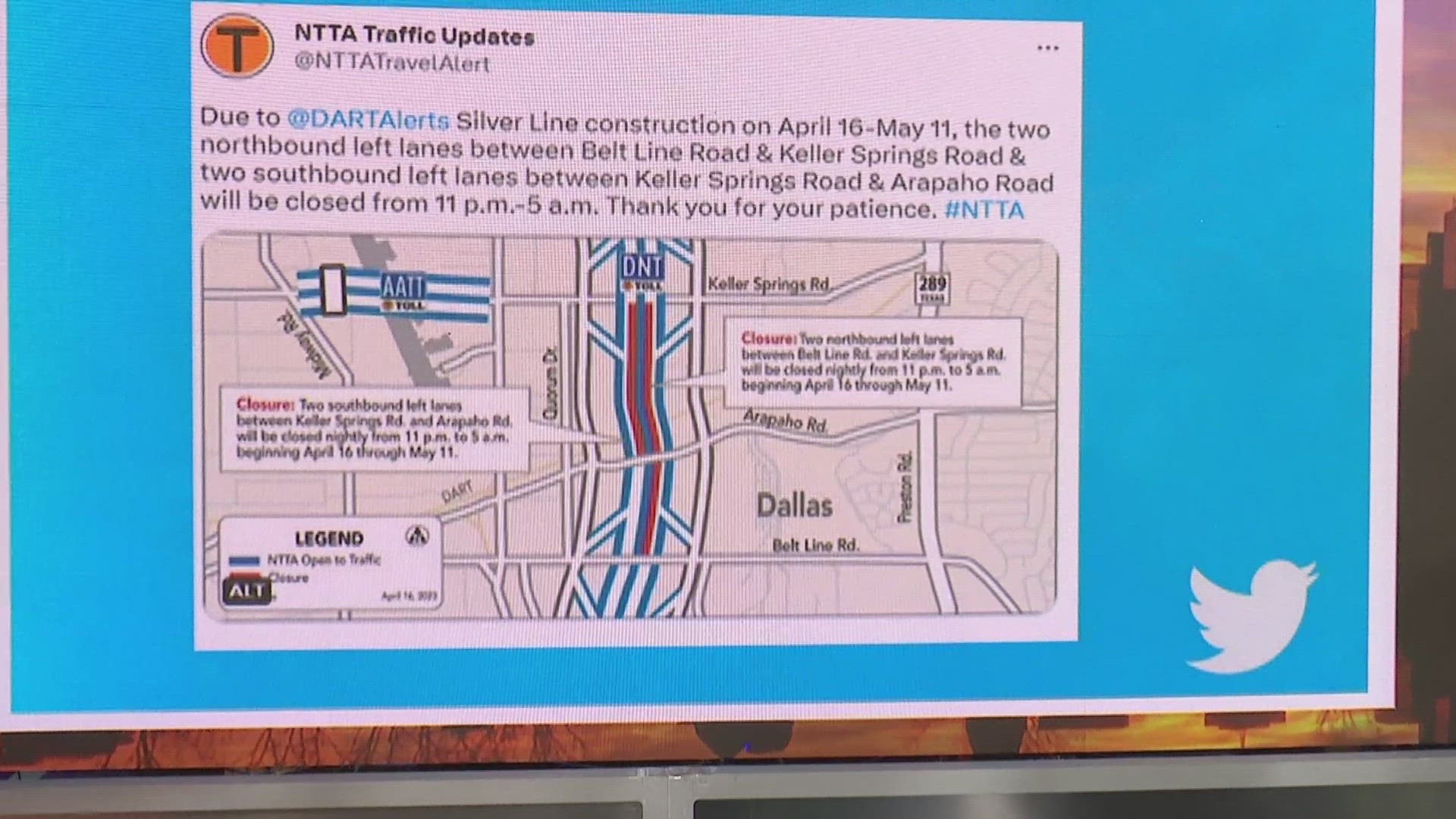 DART Silver Line construction will lead to nightly closures along the Dallas North Tollway.