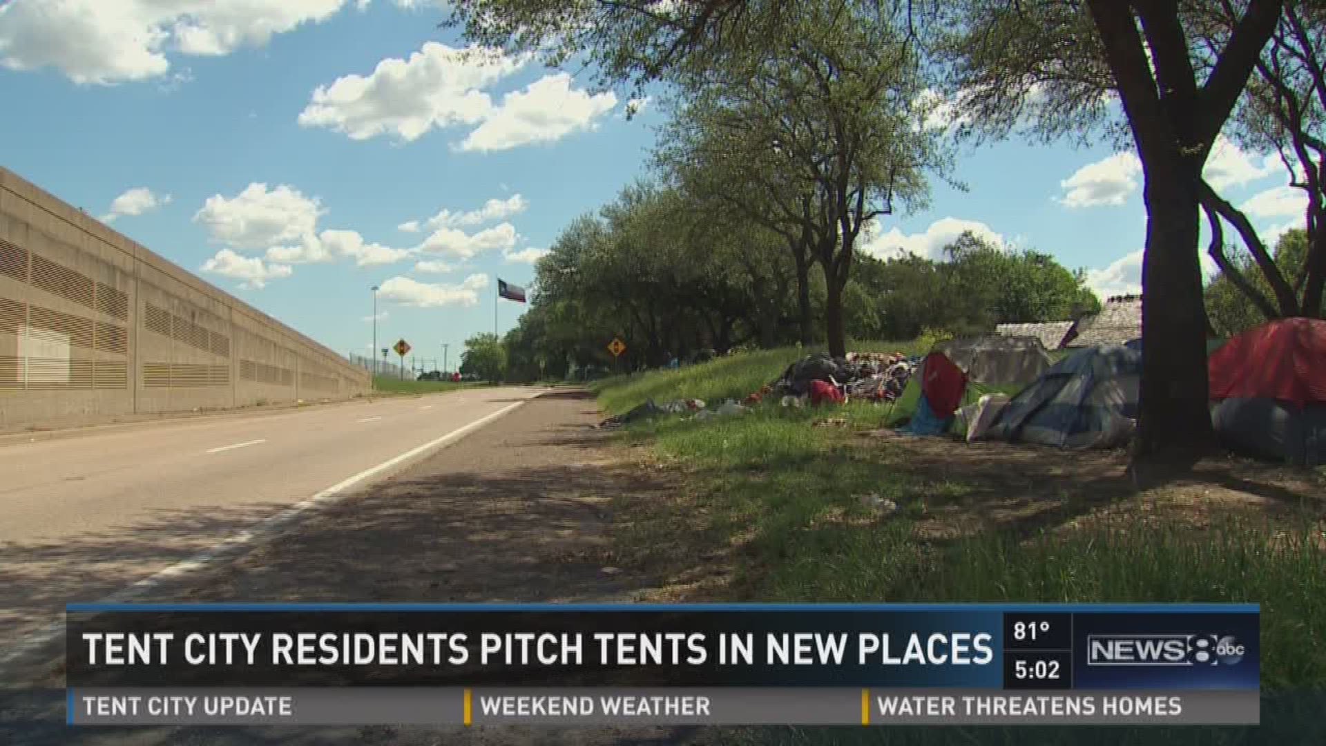 Residents of Tent City under the I-45 bridge have relocated, and some have set up camp near a field trip destination. Jim Douglas reports.