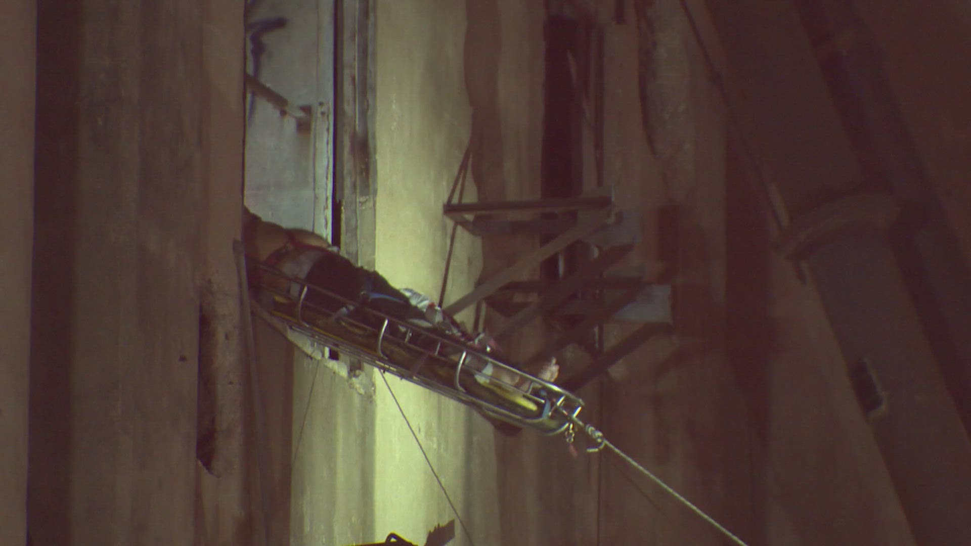 A man fell ten feet inside of an abandoned grain silo. He was rescued after several hours.