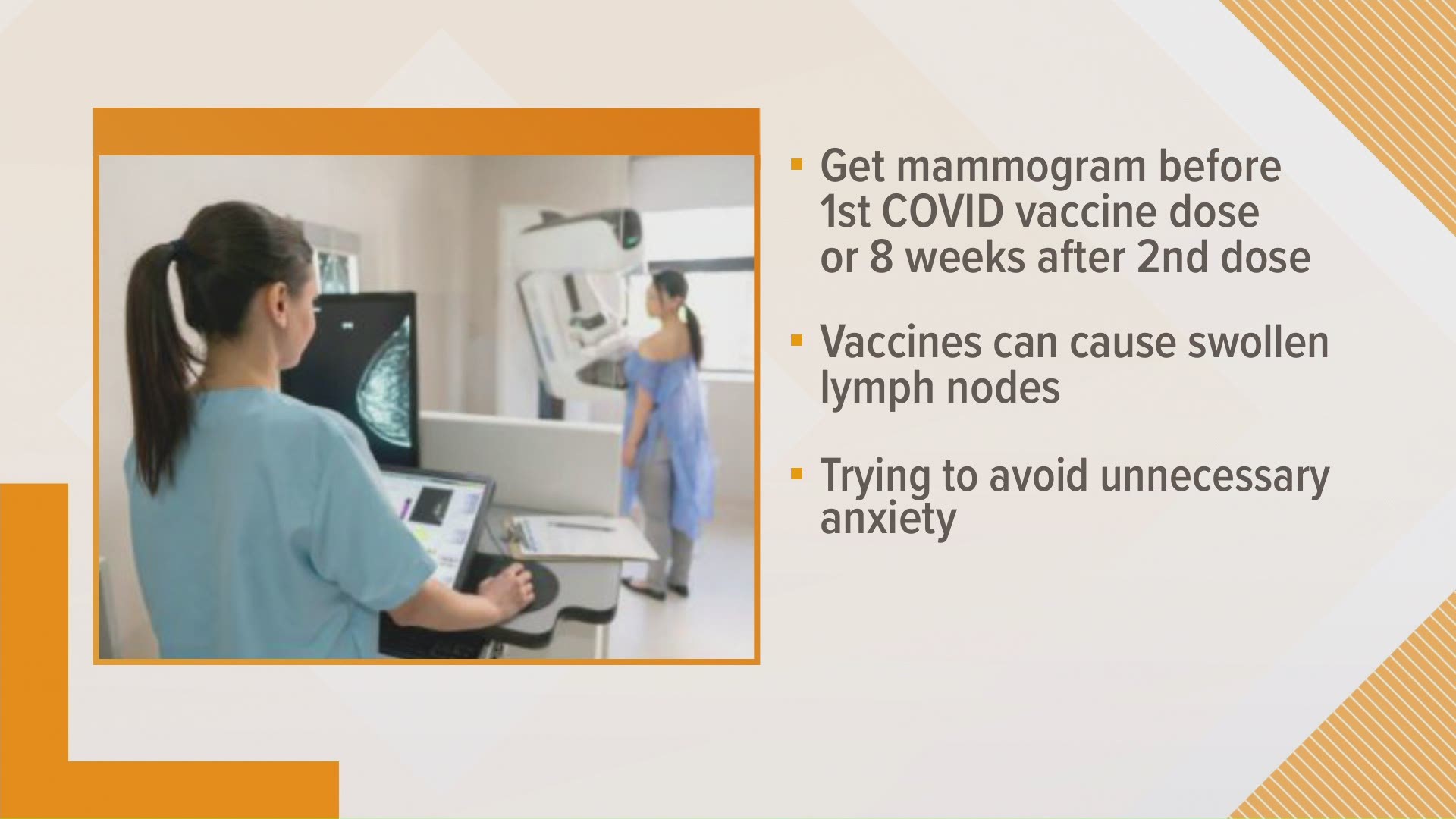 Vaccines can cause swollen lymph nodes, so doctors are making some recommendations when it comes to scheduling a mammogram around your vaccine appointment.