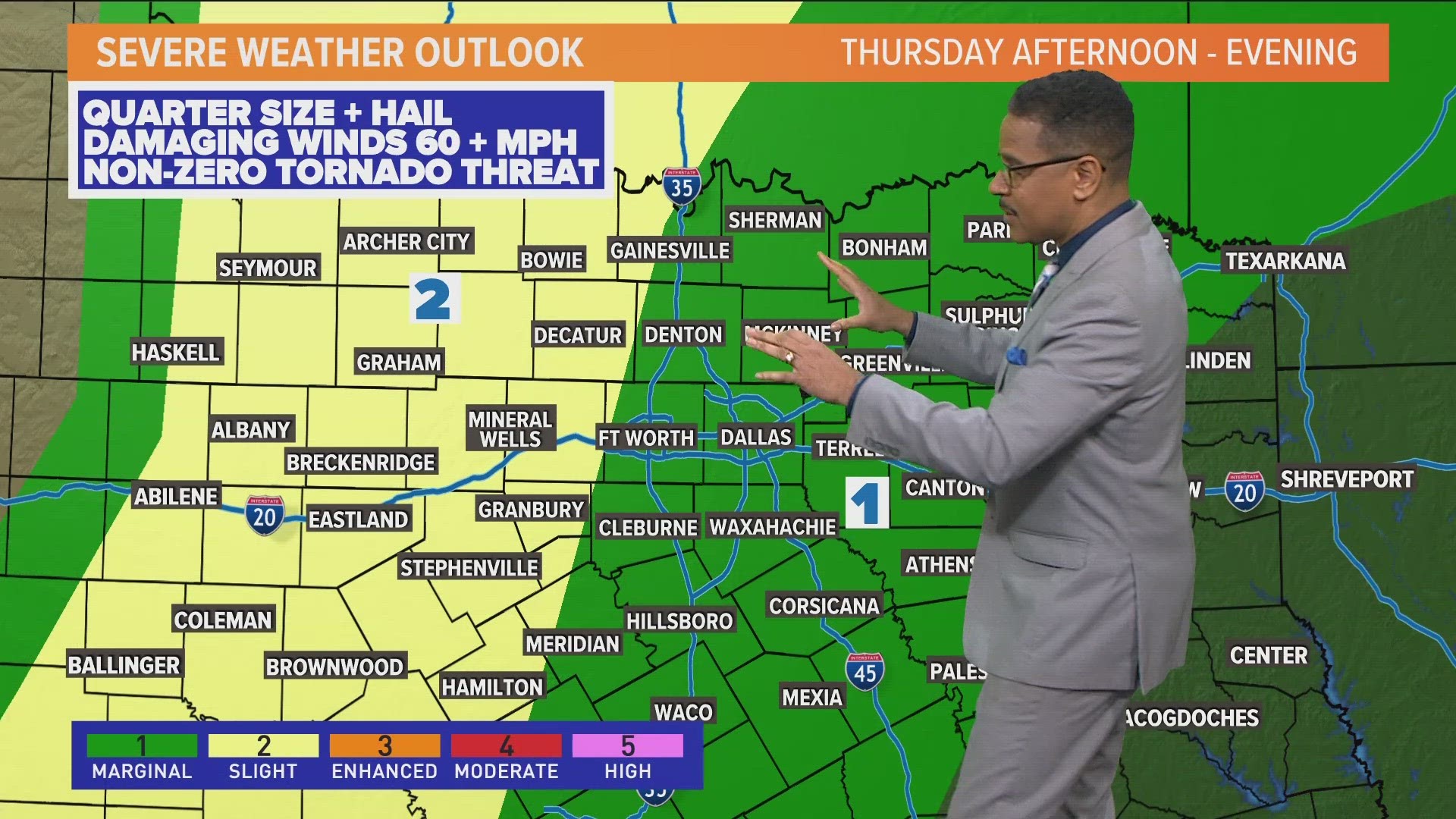 Storm coverage does not look high, but any storms that form will likely be severe.